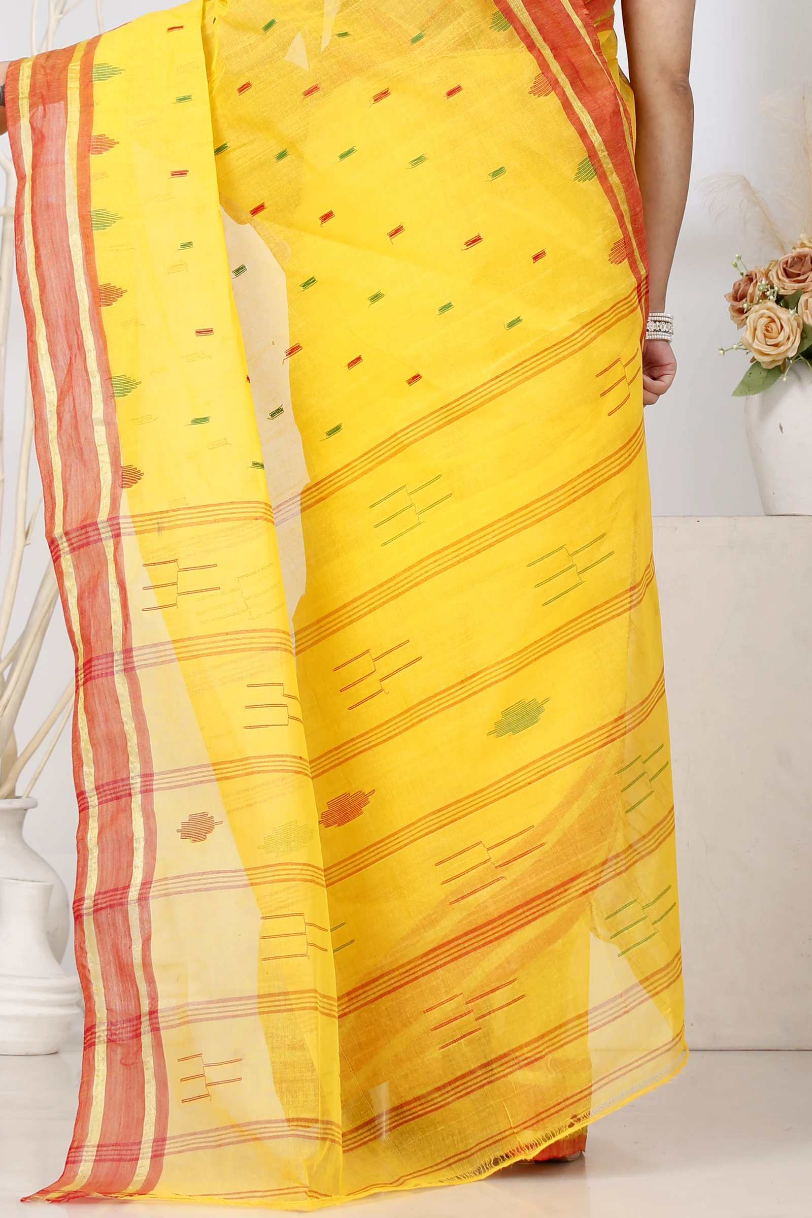 Yellow Pure Cotton Metu Tant Saree (1561)