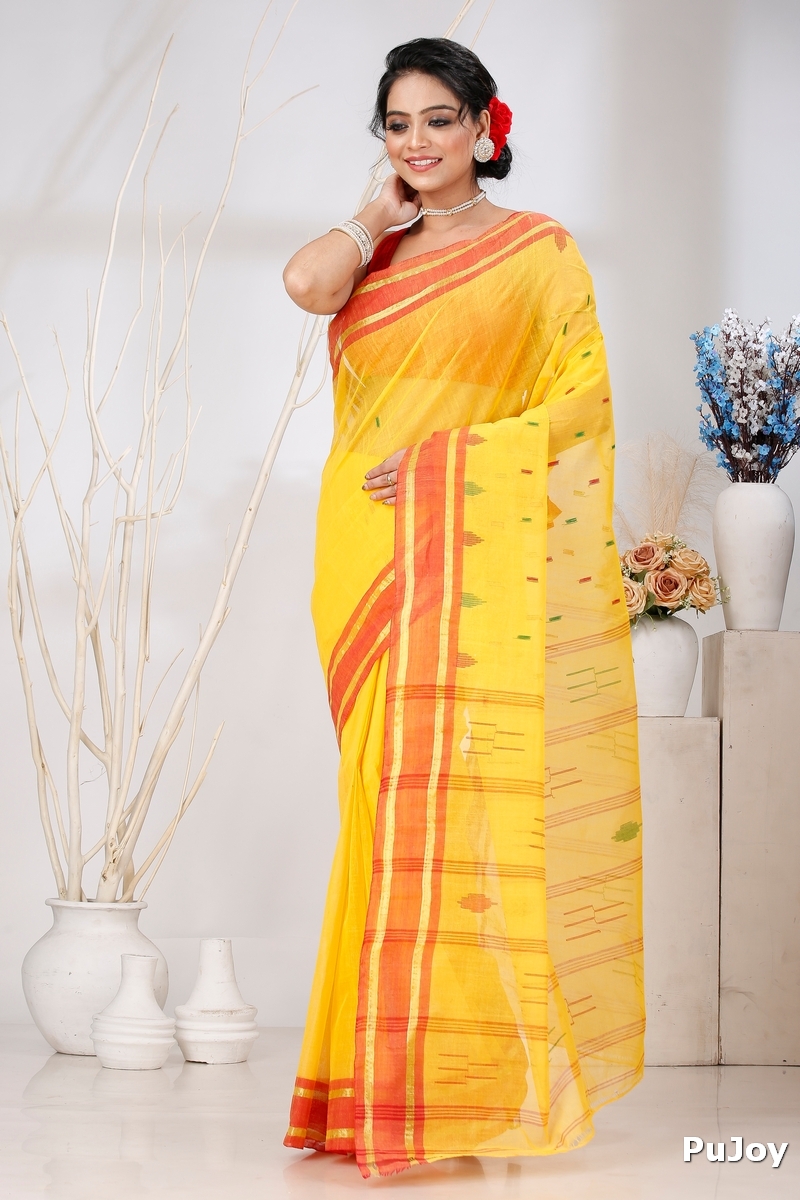 Yellow Pure Cotton Metu Tant Saree (1561)