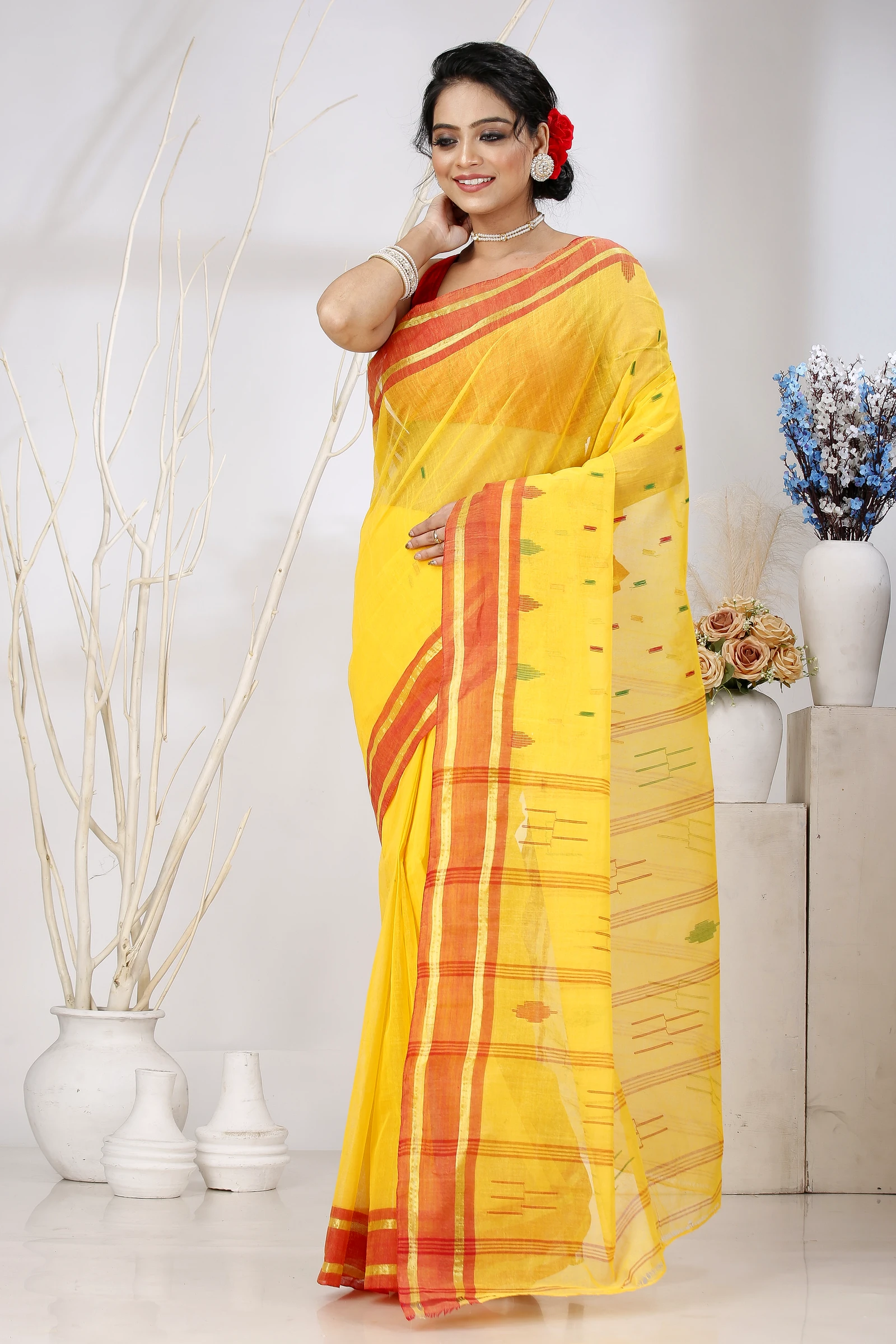 Yellow Pure Cotton Metu Tant Saree (1561)
