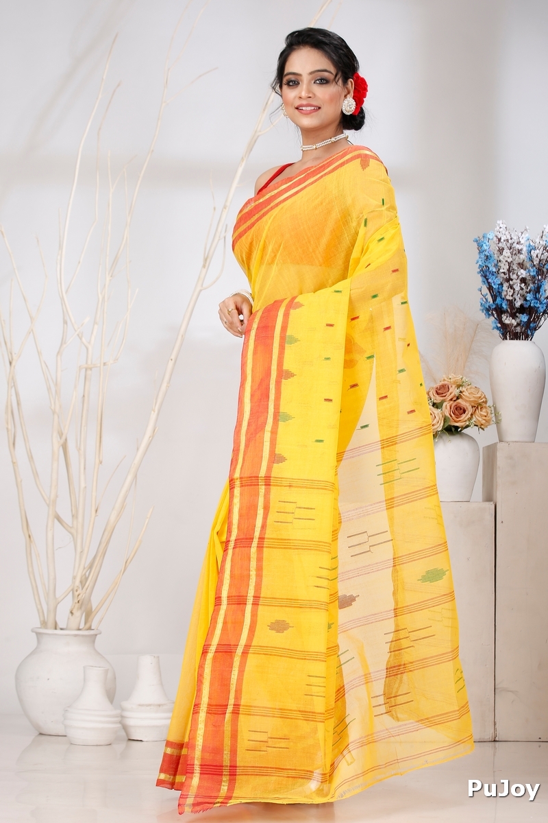 Yellow Pure Cotton Metu Tant Saree (1561)