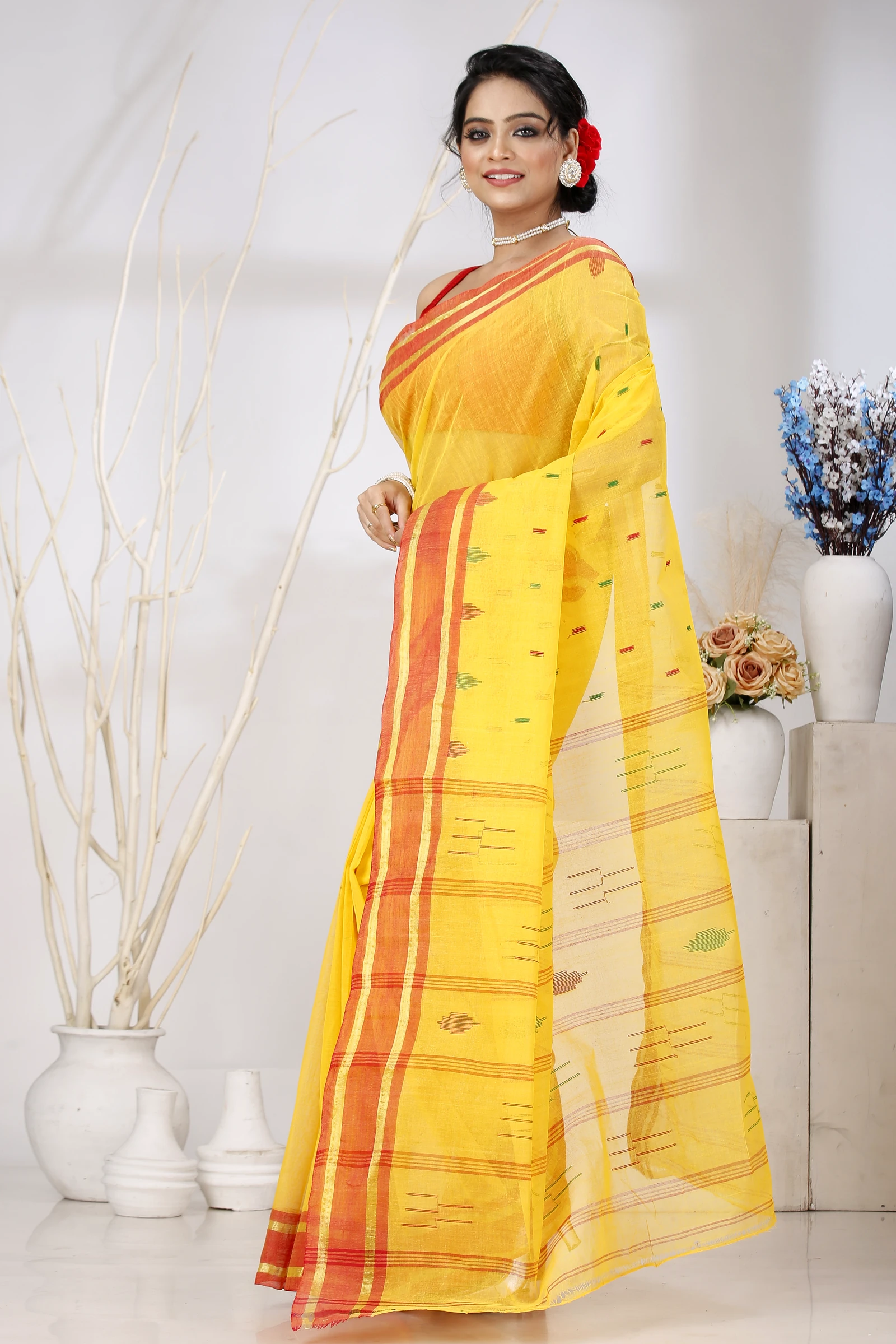 Yellow Pure Cotton Metu Tant Saree (1561)