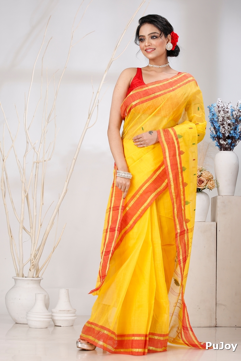 Yellow Pure Cotton Metu Tant Saree (1561)