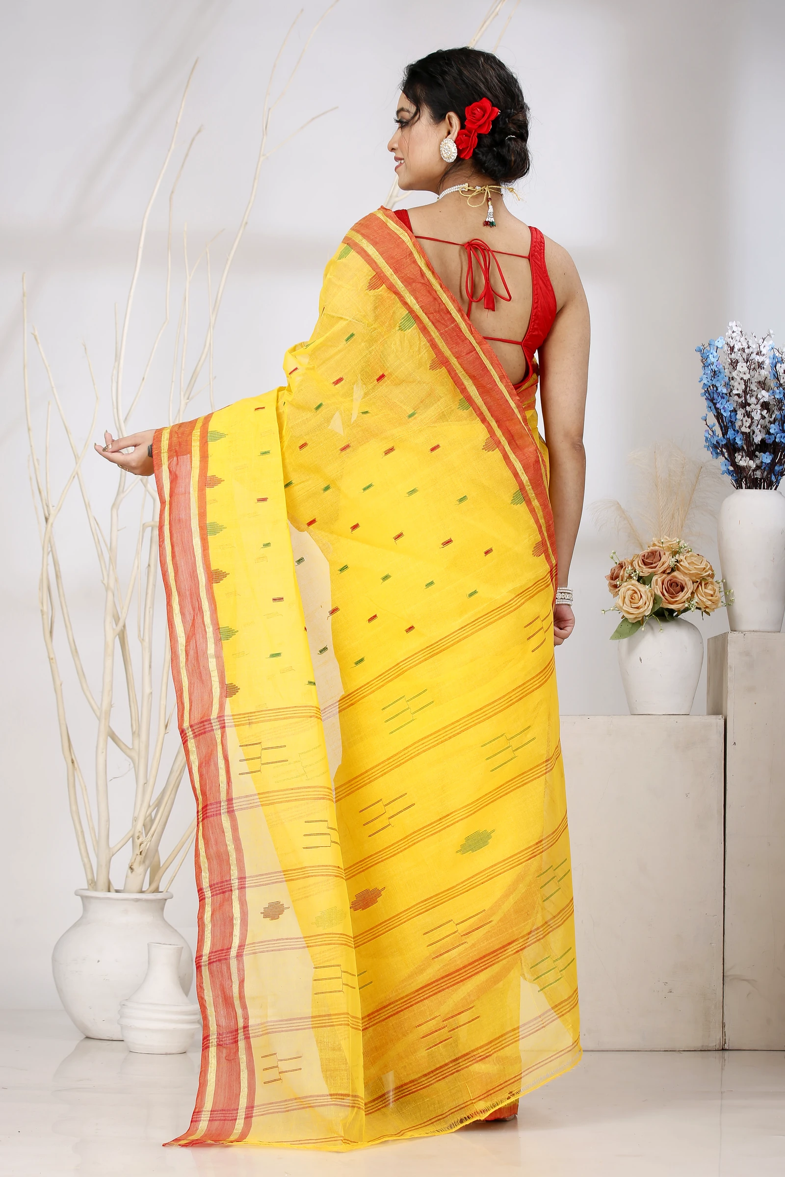 Yellow Pure Cotton Metu Tant Saree (1561)