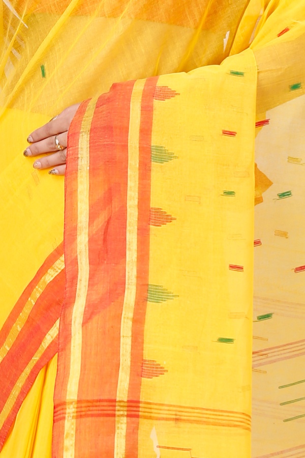 Yellow Pure Cotton Metu Tant Saree (1561)