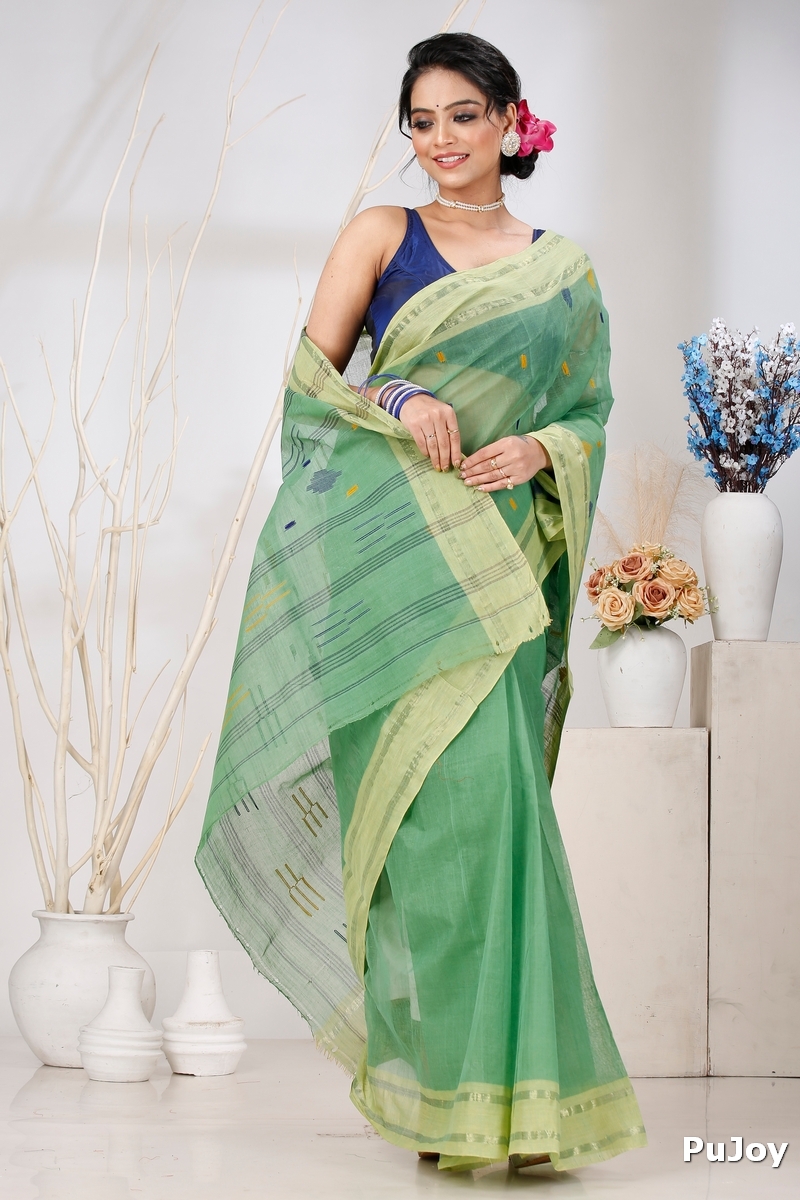 Green Pure Cotton Metu Tant Saree (1562)