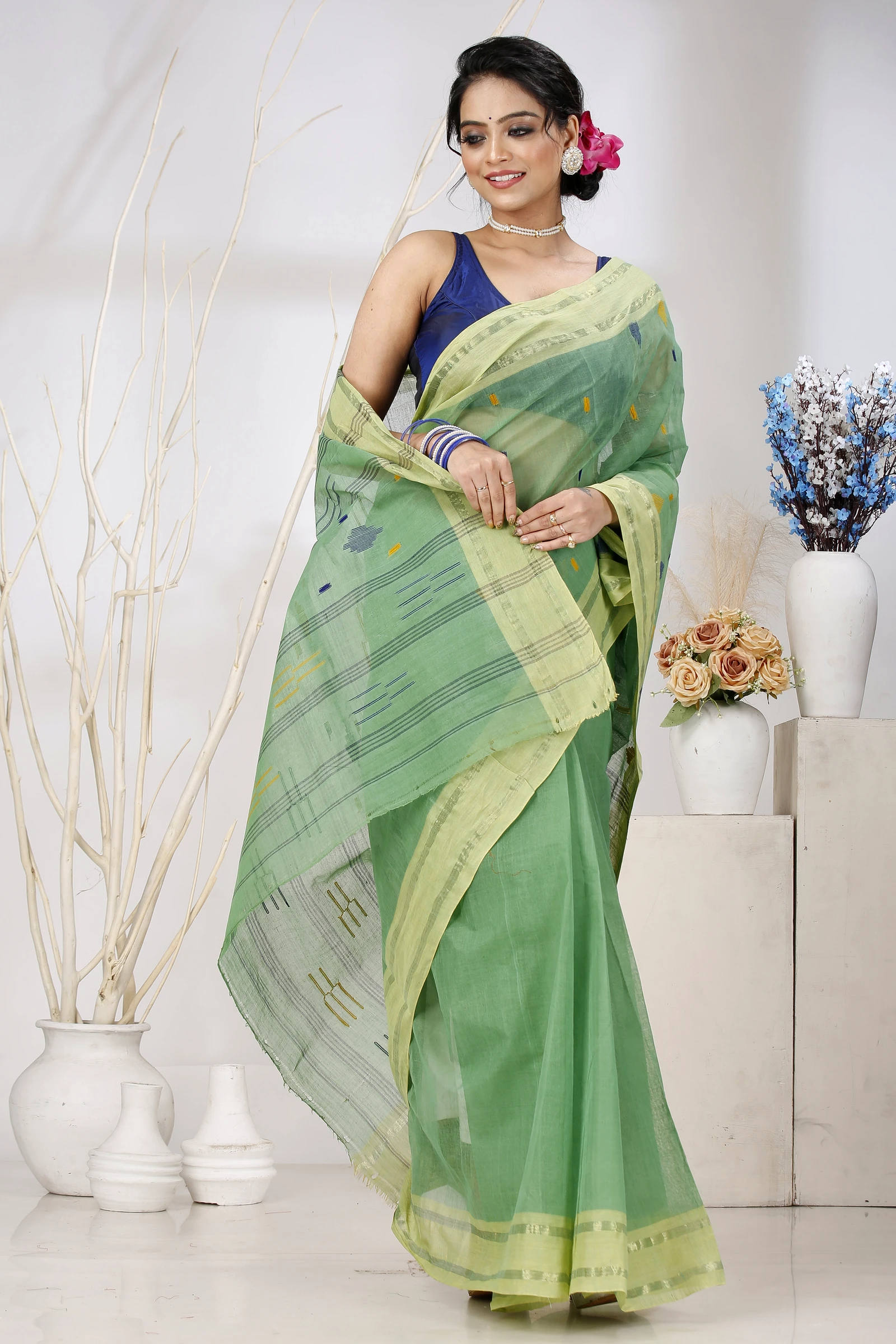 Green Pure Cotton Metu Tant Saree (1562)