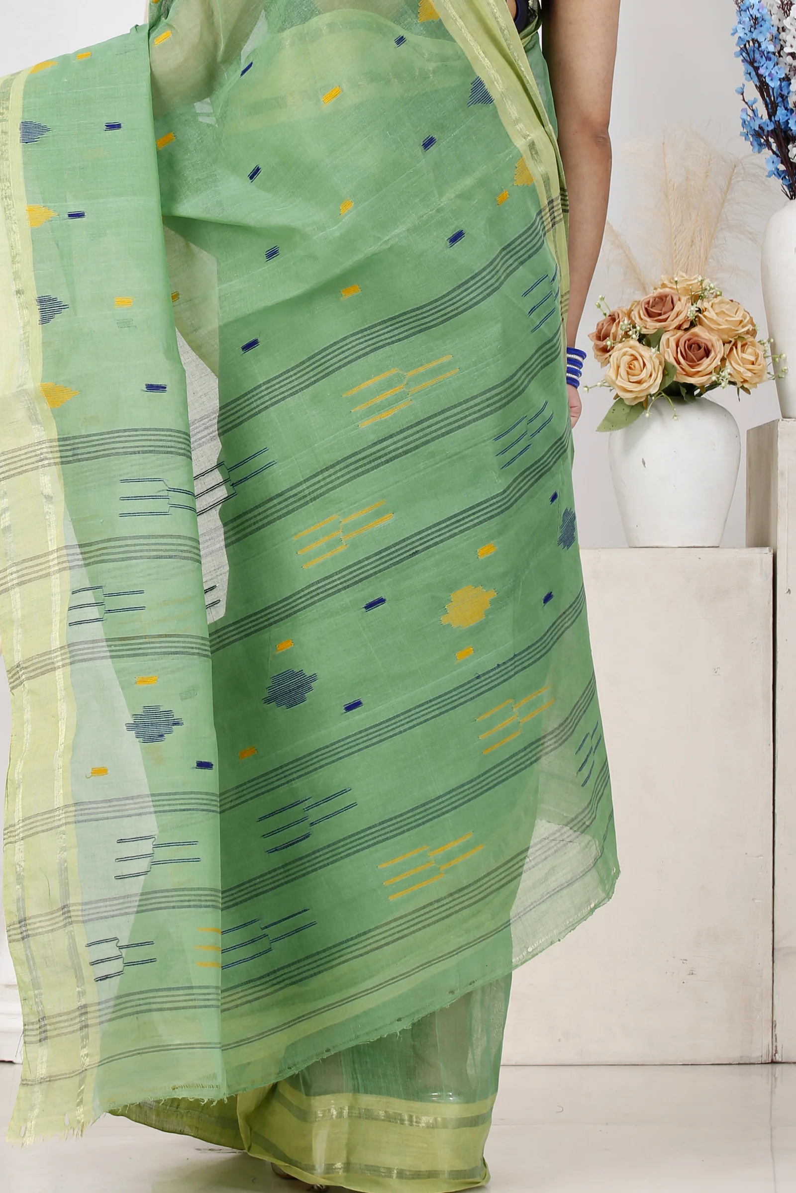 Green Pure Cotton Metu Tant Saree (1562)