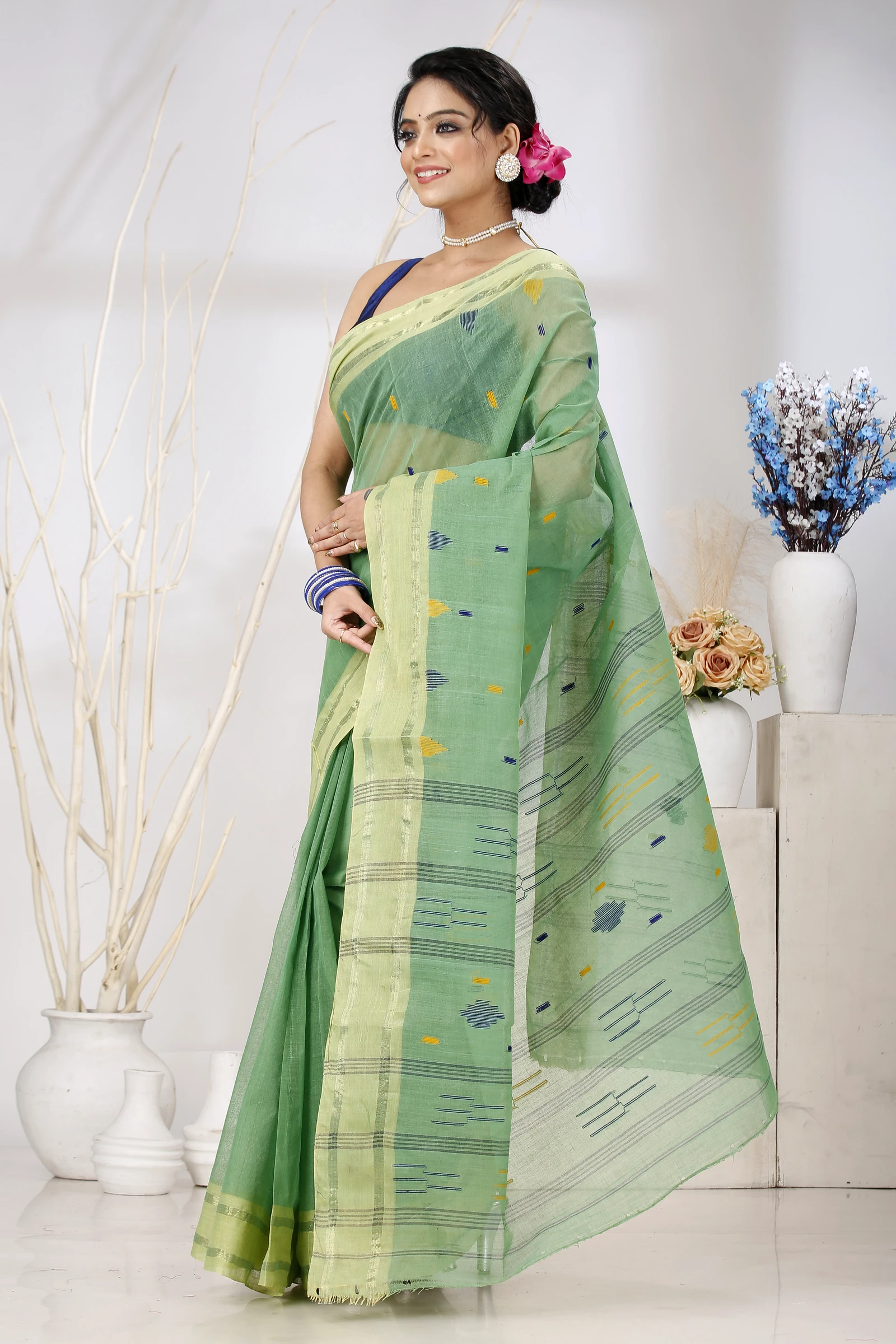 Green Pure Cotton Metu Tant Saree (1562)