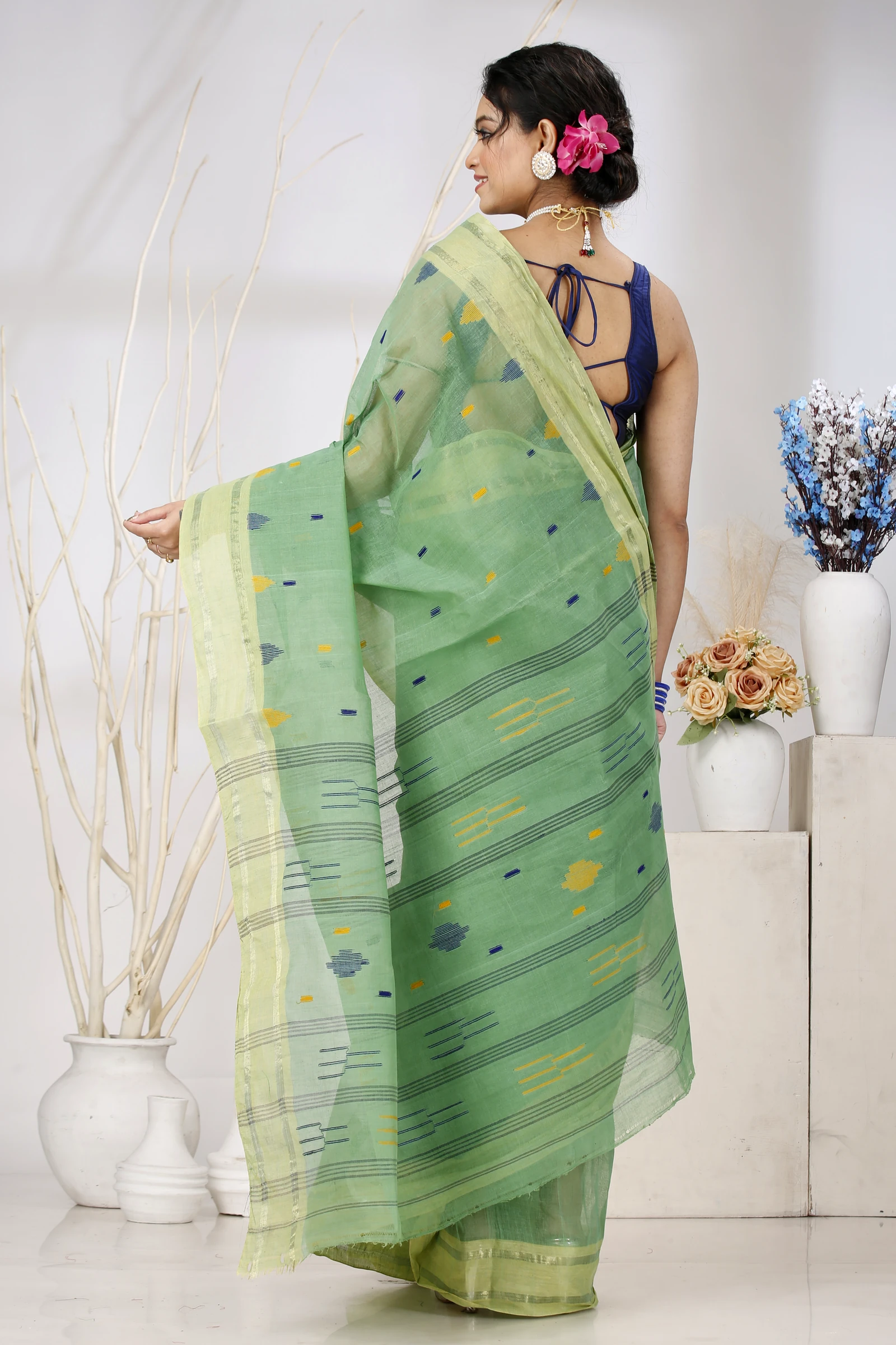 Green Pure Cotton Metu Tant Saree (1562)