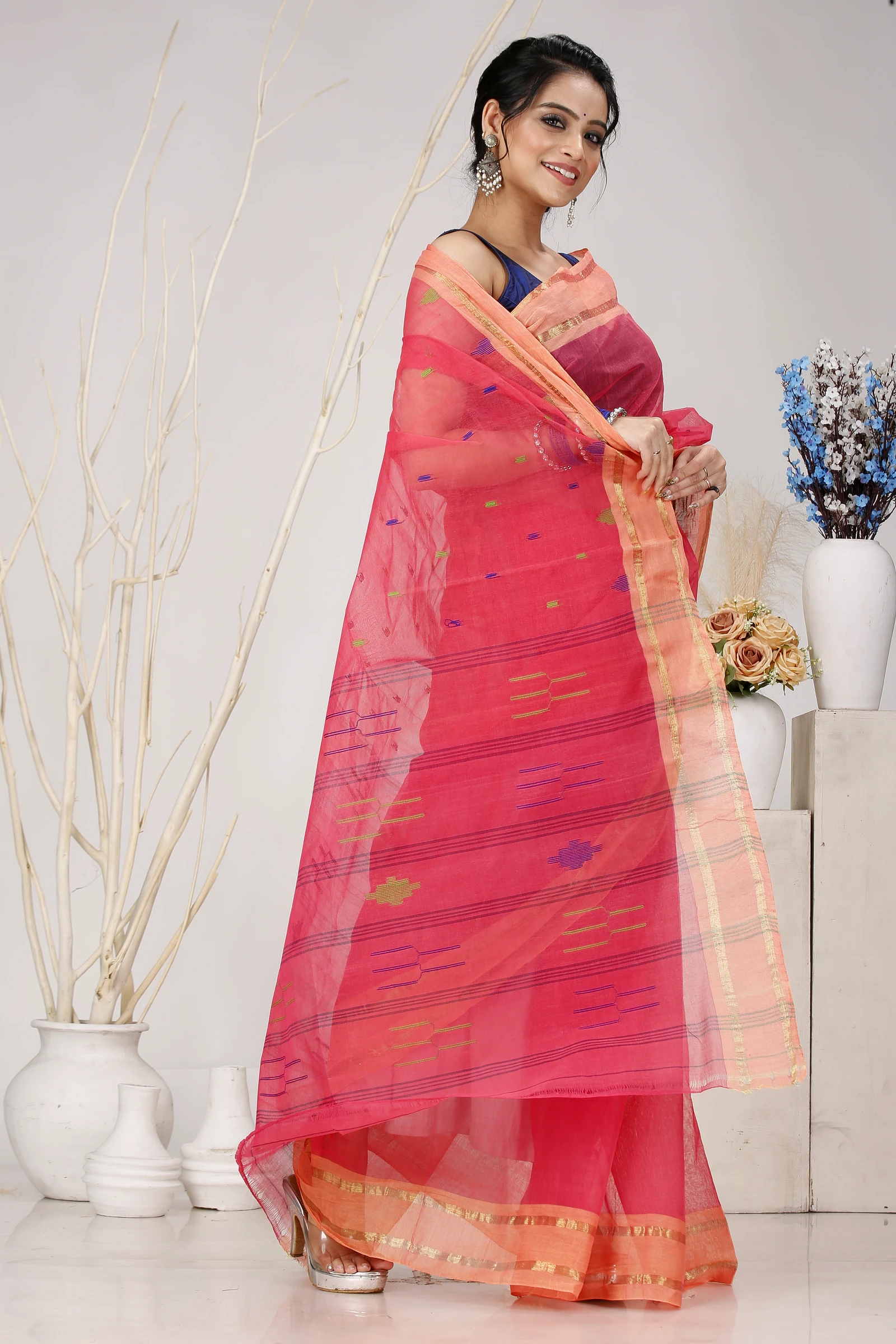 Pink Pure Cotton Metu Tant Saree (1563)