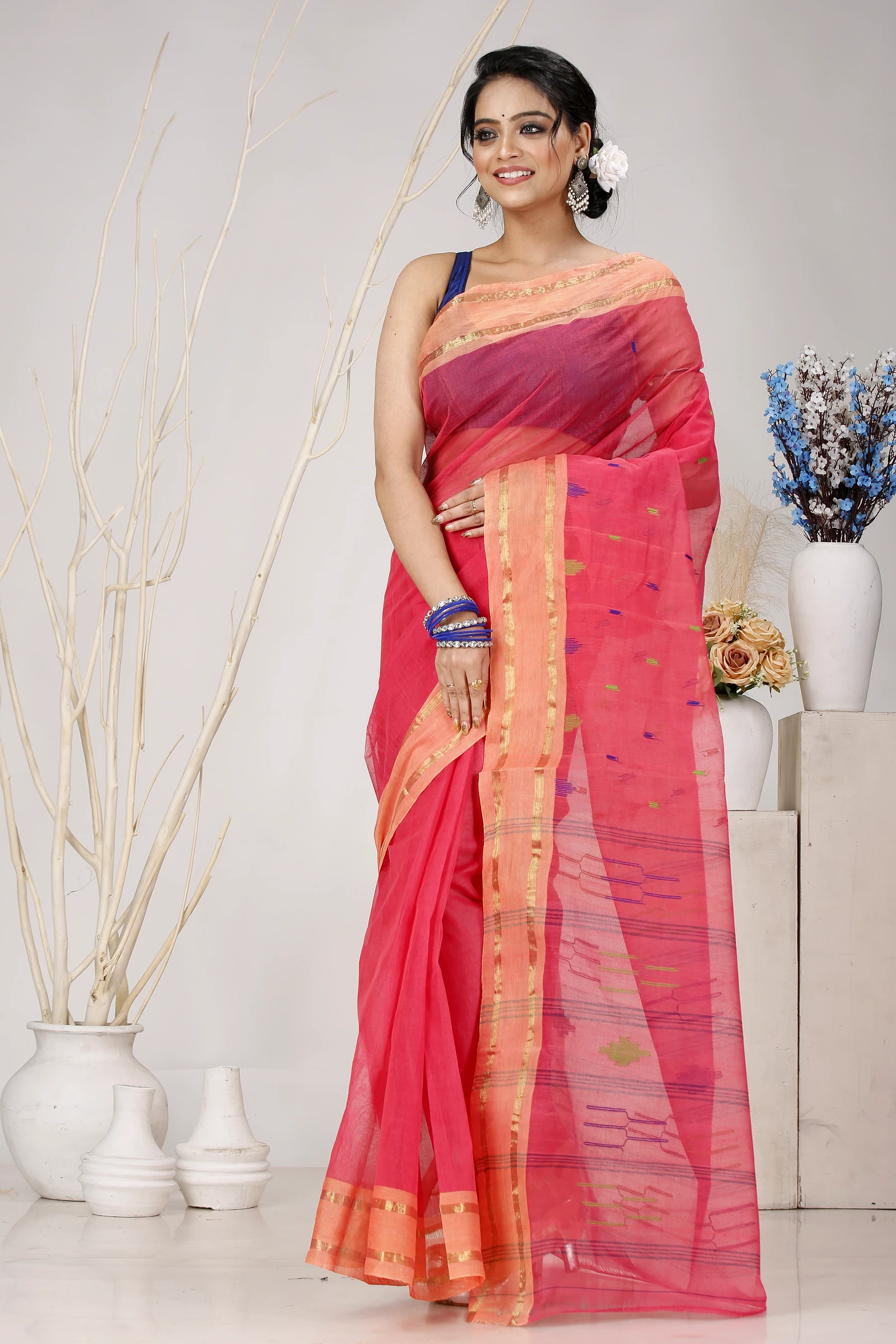 Pink Pure Cotton Metu Tant Saree (1563)