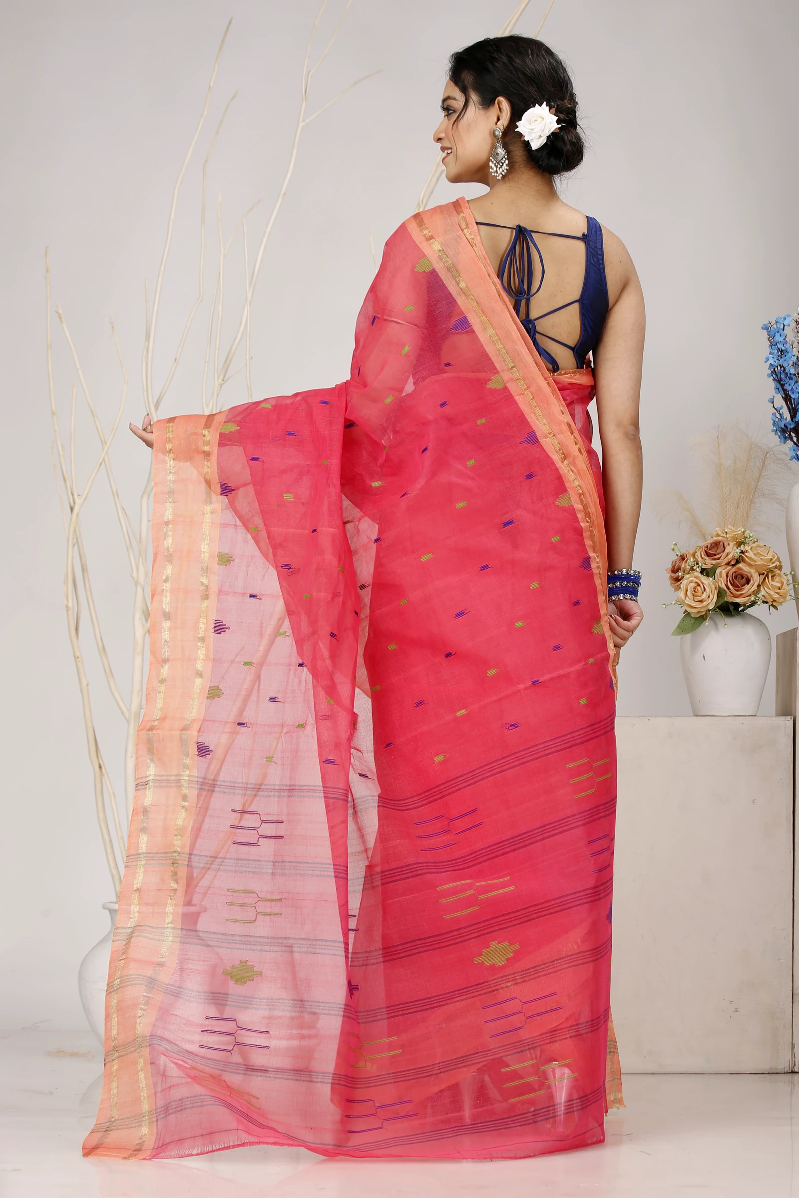 Pink Pure Cotton Metu Tant Saree (1563)
