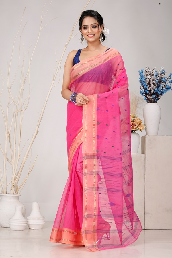 Baby Pink Pure Cotton Metu Tant Saree (1564)