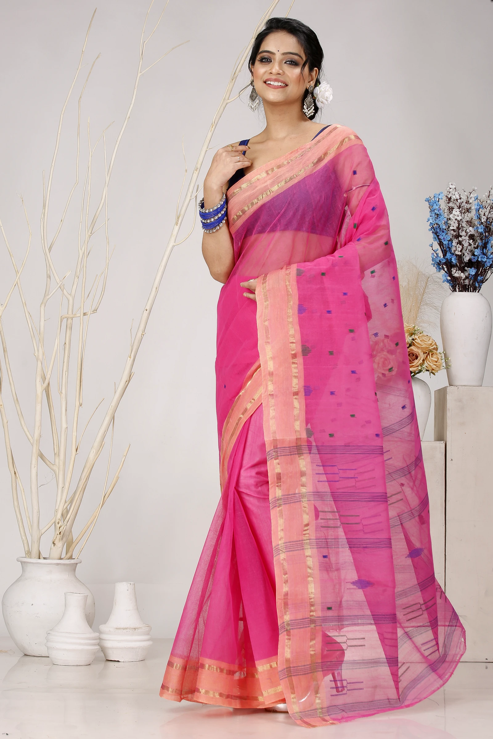 Baby Pink Pure Cotton Metu Tant Saree (1564)