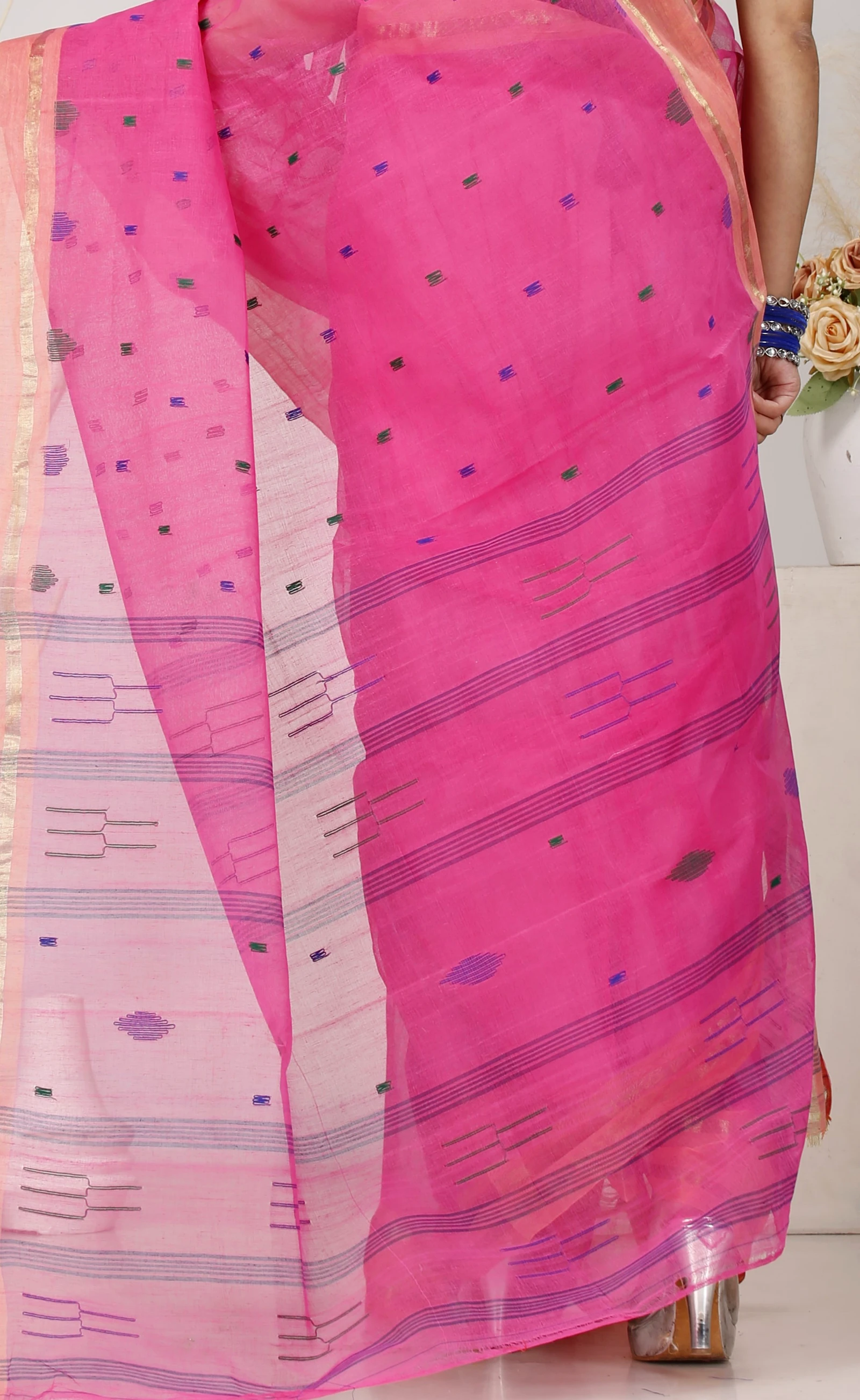 Baby Pink Pure Cotton Metu Tant Saree (1564)
