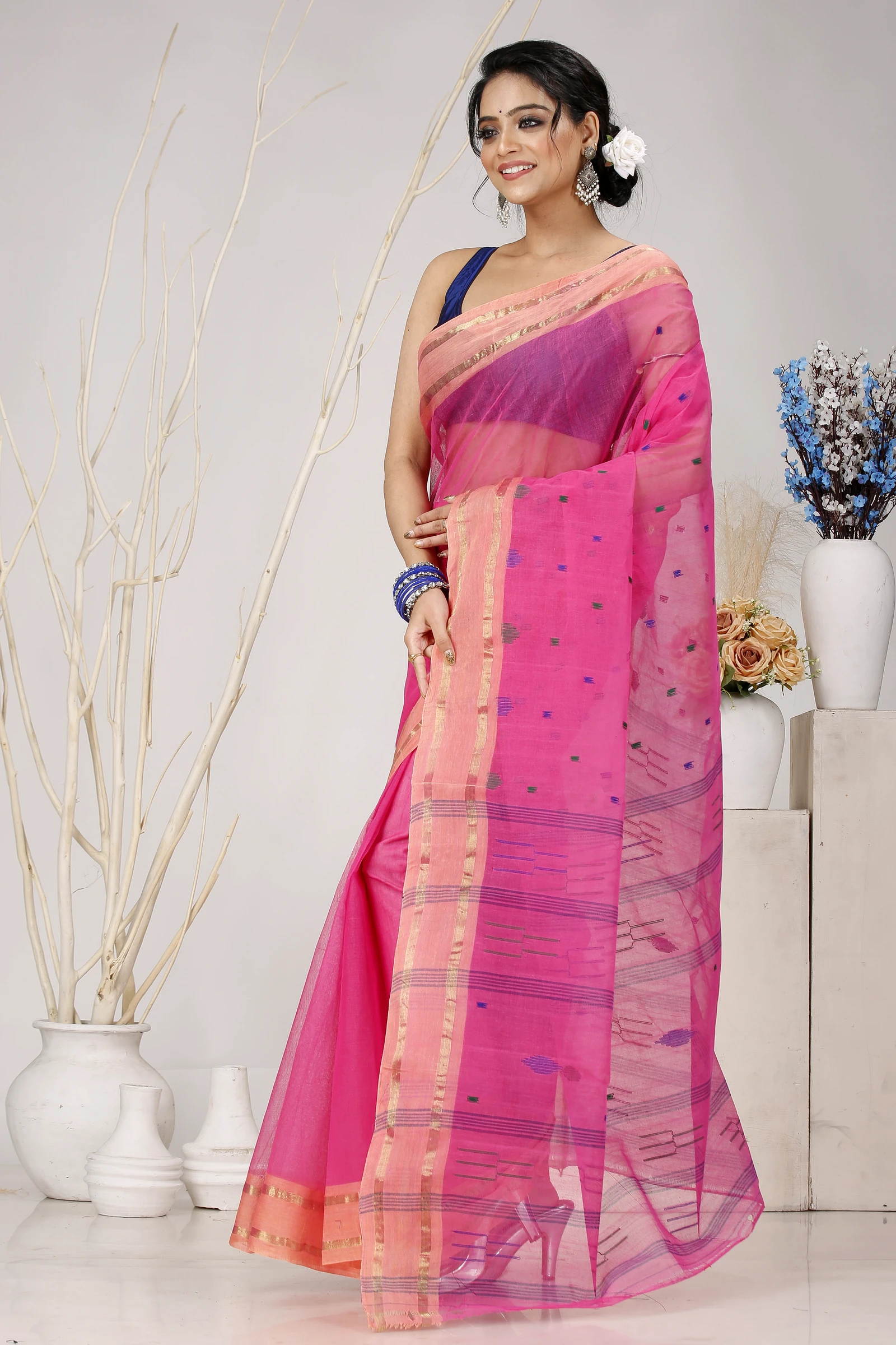 Baby Pink Pure Cotton Metu Tant Saree (1564)