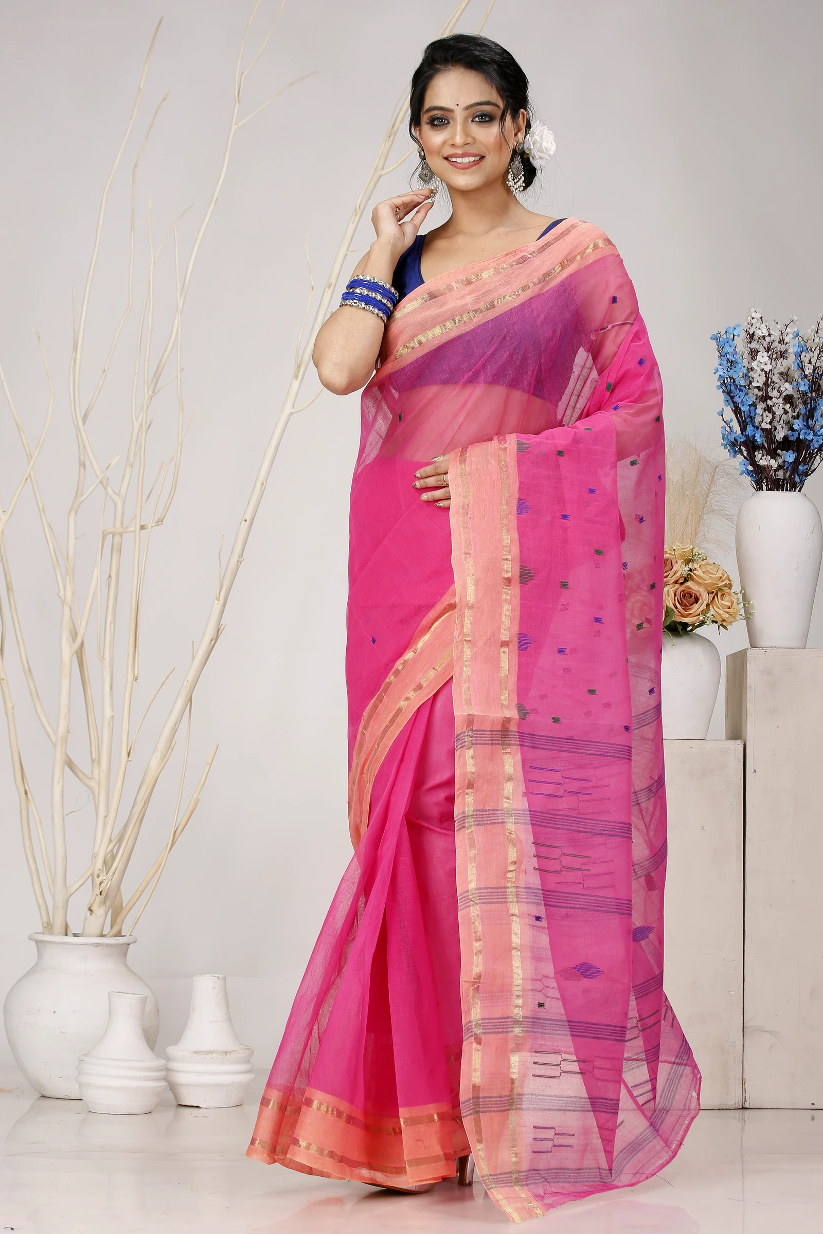 Baby Pink Pure Cotton Metu Tant Saree (1564)