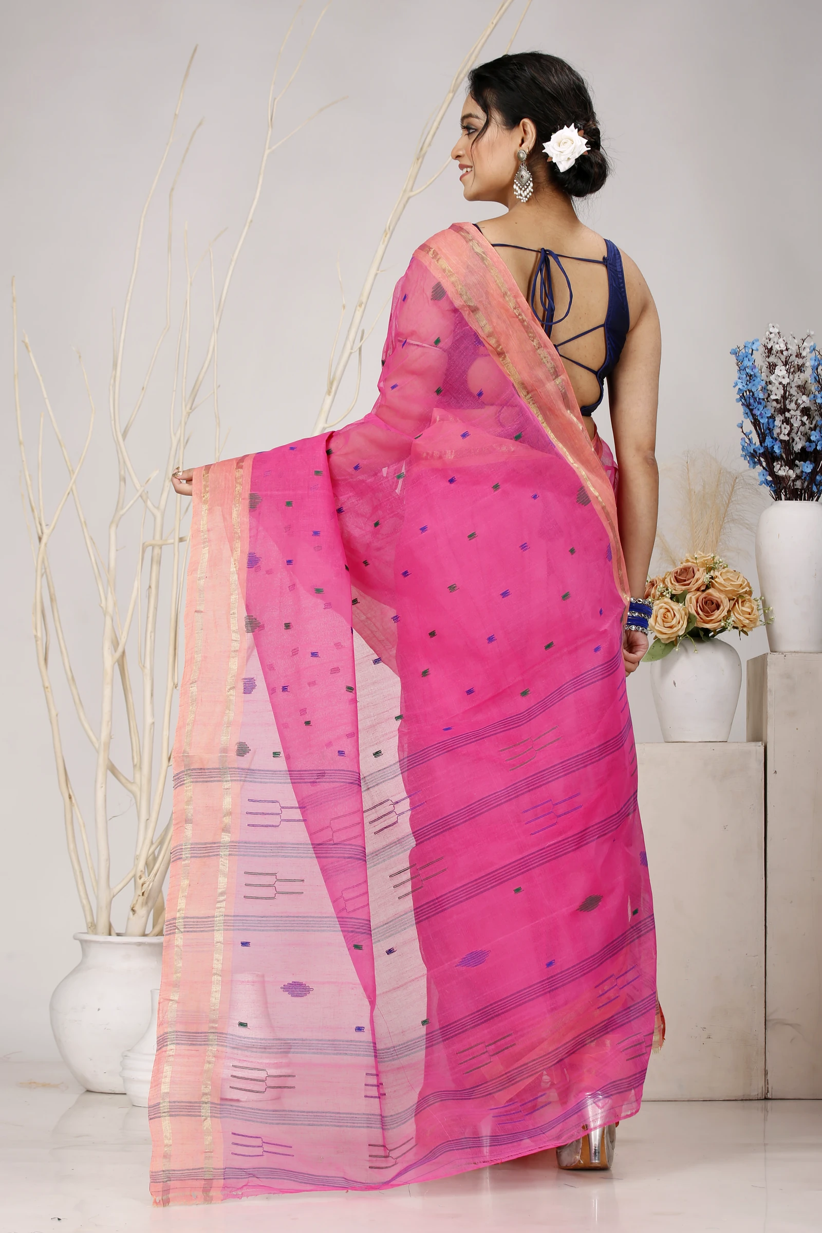 Baby Pink Pure Cotton Metu Tant Saree (1564)