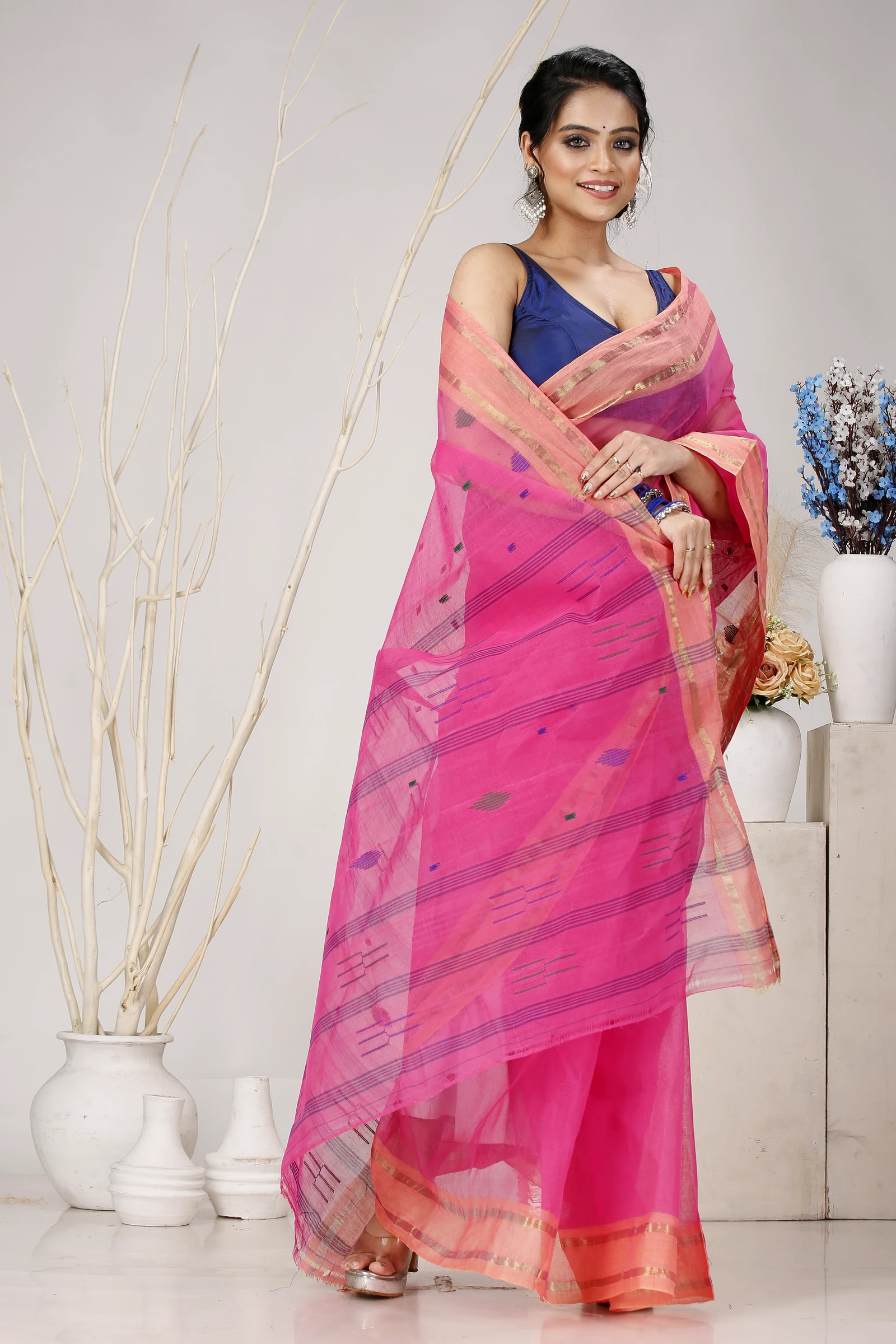 Baby Pink Pure Cotton Metu Tant Saree (1564)