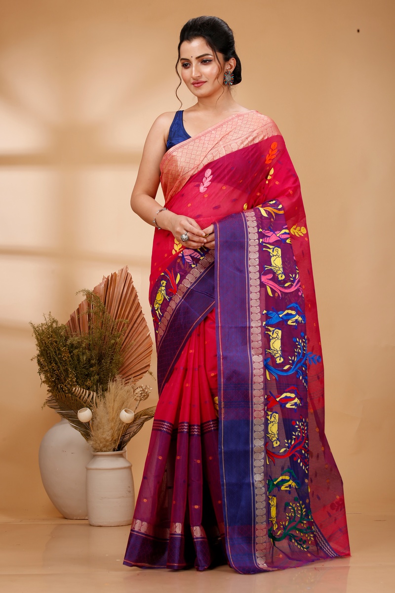 Pink Pure Cotton Embi Ganga Agri Tant Embroidery (1565)