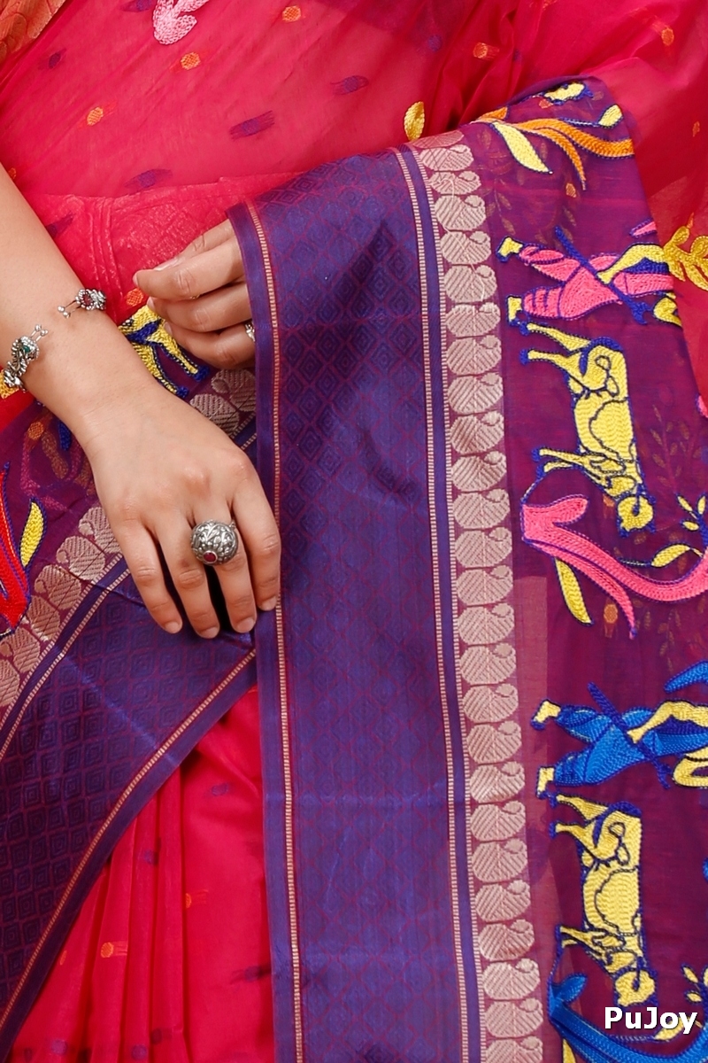 Pink Pure Cotton Embi Ganga Agri Tant Embroidery (1565)