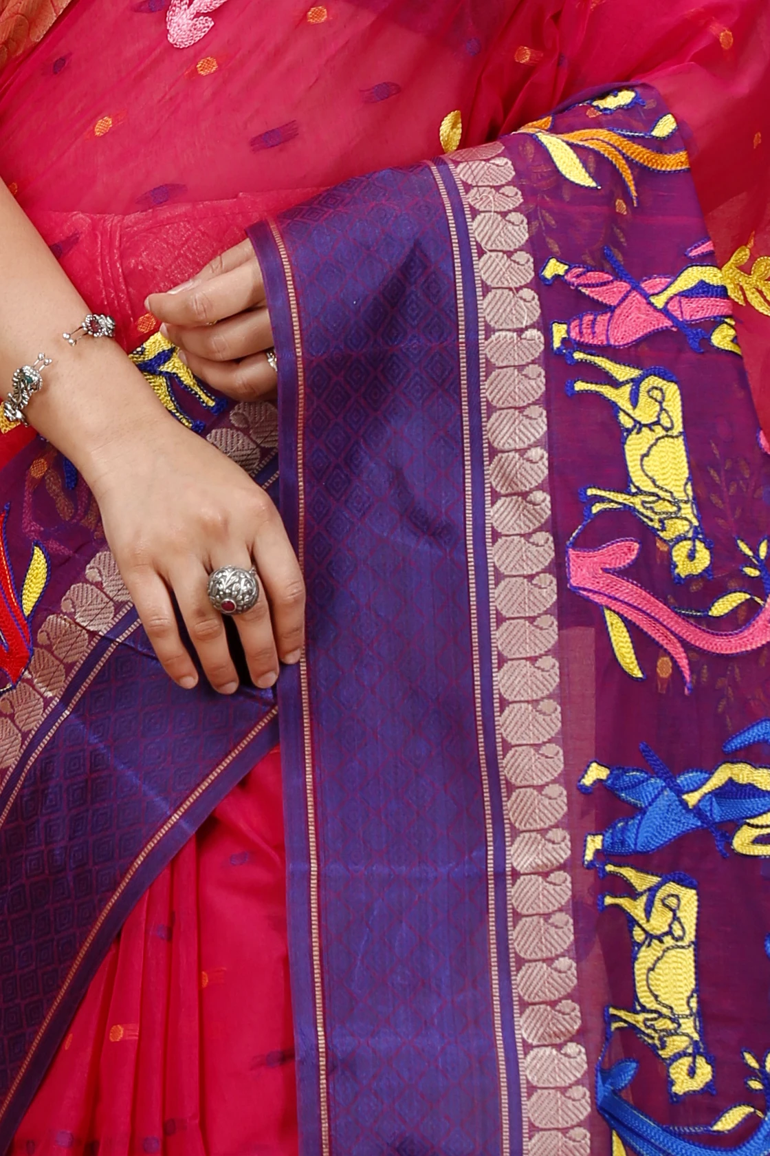 Pink Pure Cotton Embi Ganga Agri Tant Embroidery (1565)
