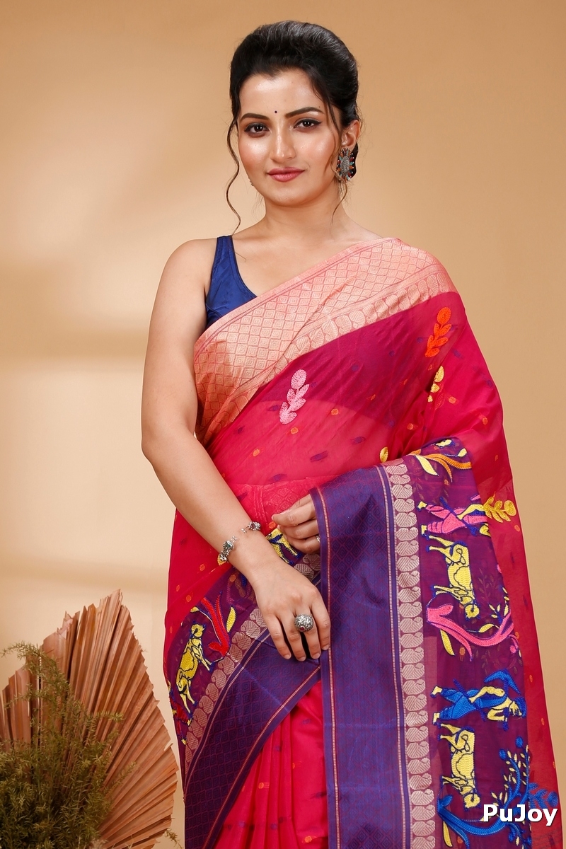 Pink Pure Cotton Embi Ganga Agri Tant Embroidery (1565)