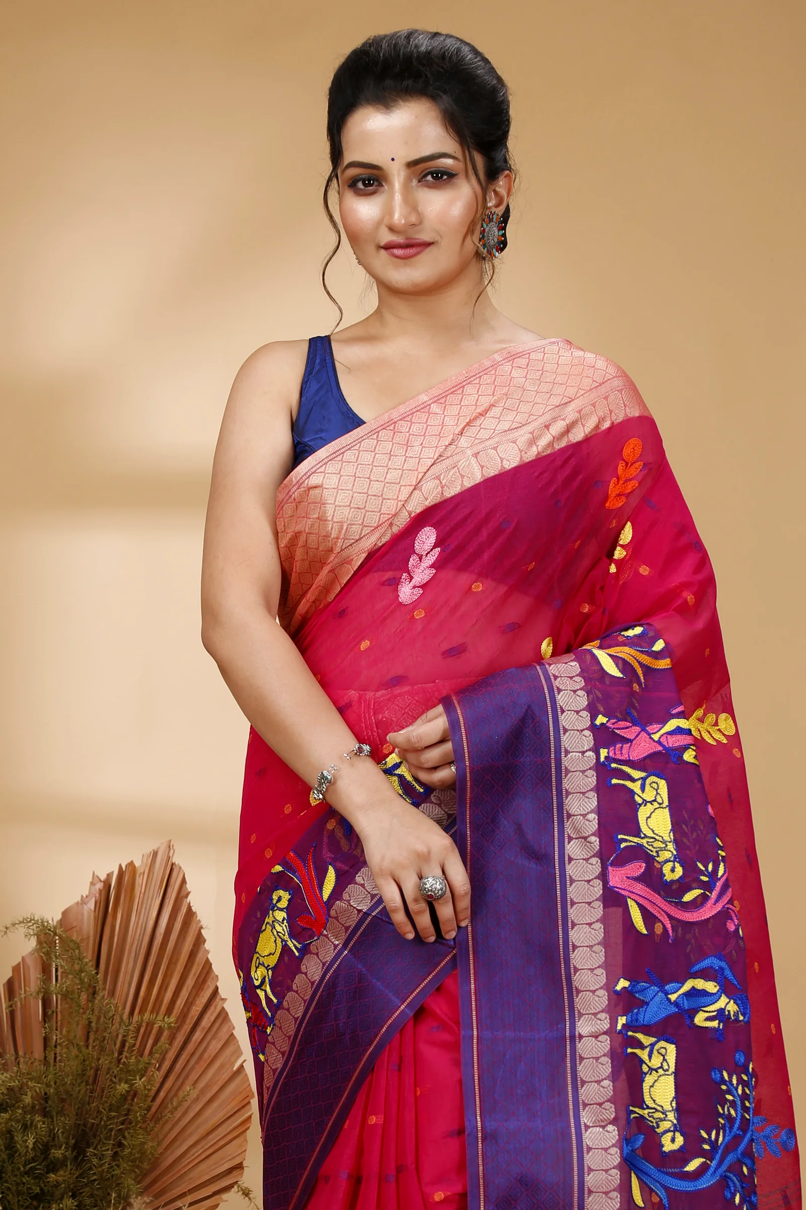 Pink Pure Cotton Embi Ganga Agri Tant Embroidery (1565)