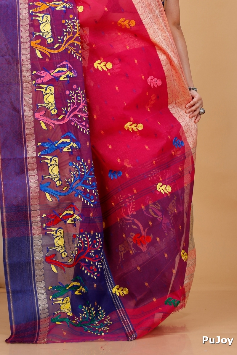 Pink Pure Cotton Embi Ganga Agri Tant Embroidery (1565)