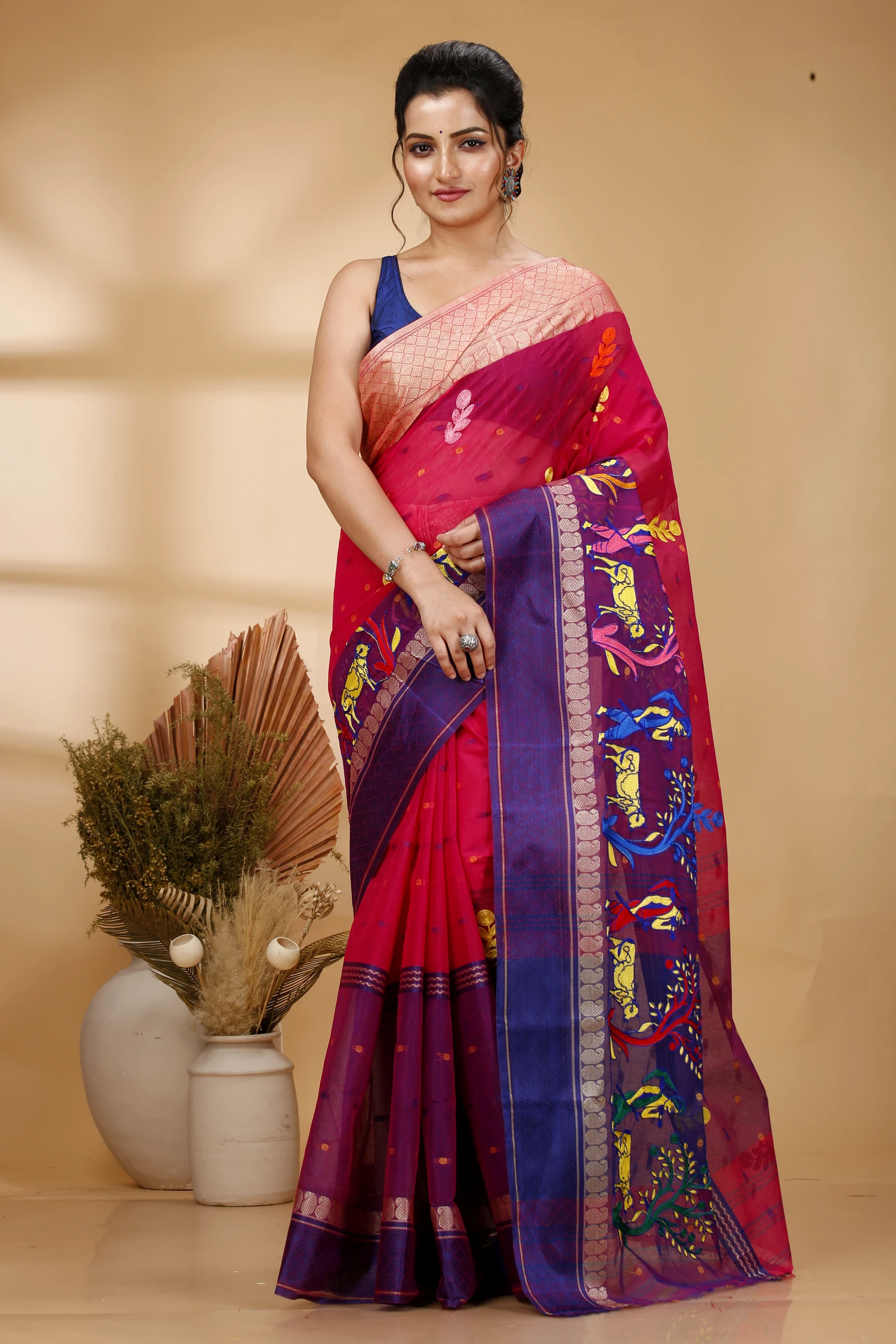 Pink Pure Cotton Embi Ganga Agri Tant Embroidery (1565)
