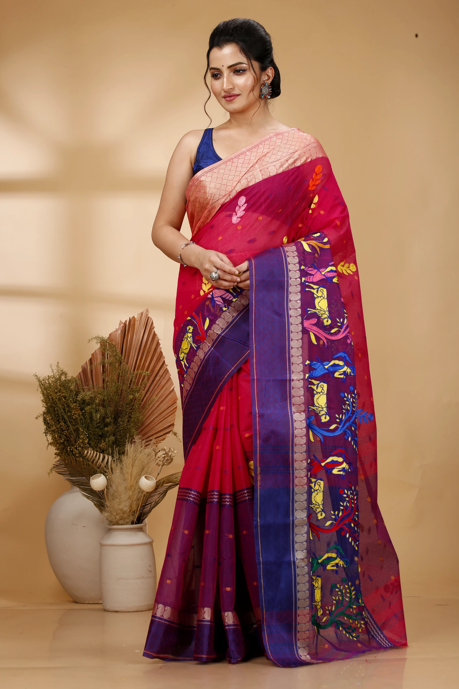 Pink Pure Cotton Embi Ganga Agri Tant Embroidery (1565)