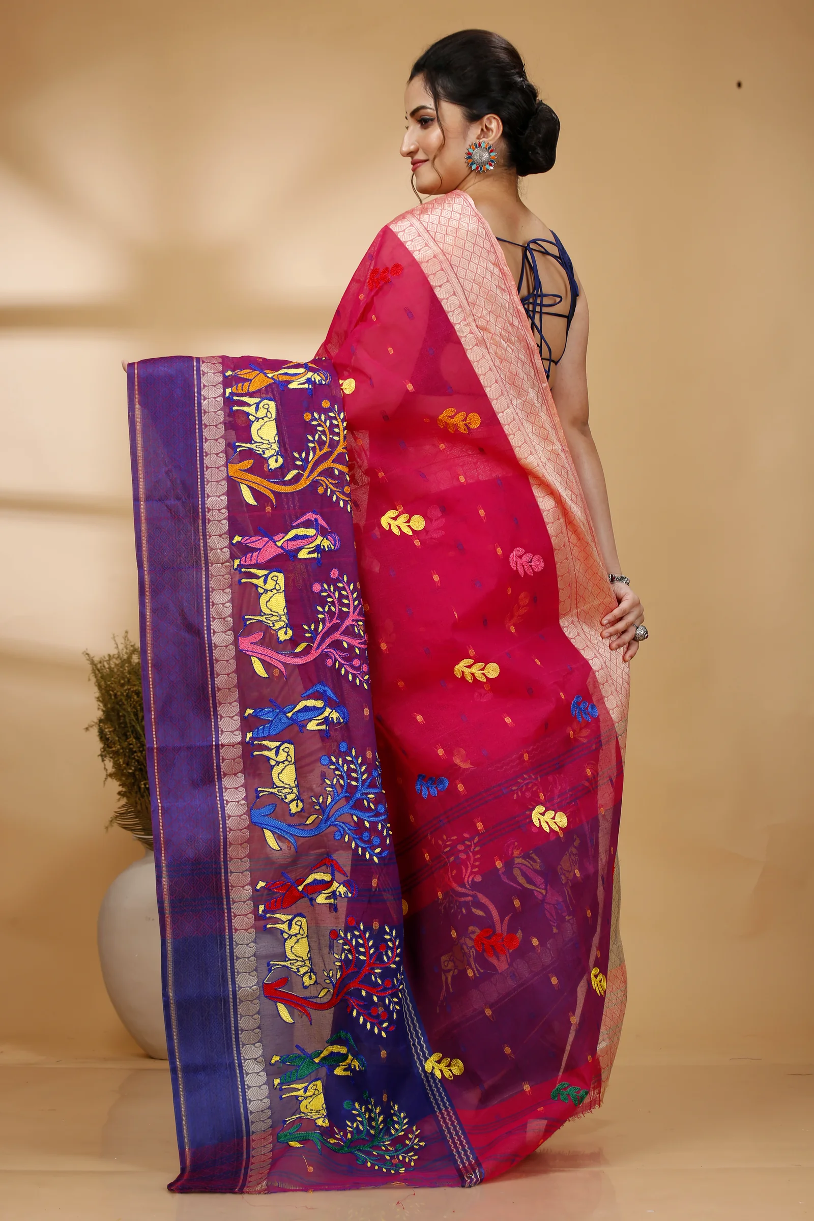 Pink Pure Cotton Embi Ganga Agri Tant Embroidery (1565)