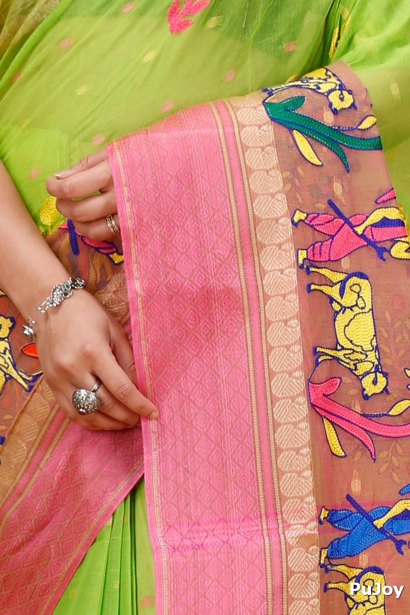 Light Green Pure Cotton Embi Ganga Agri Tant Embroidery (1566)