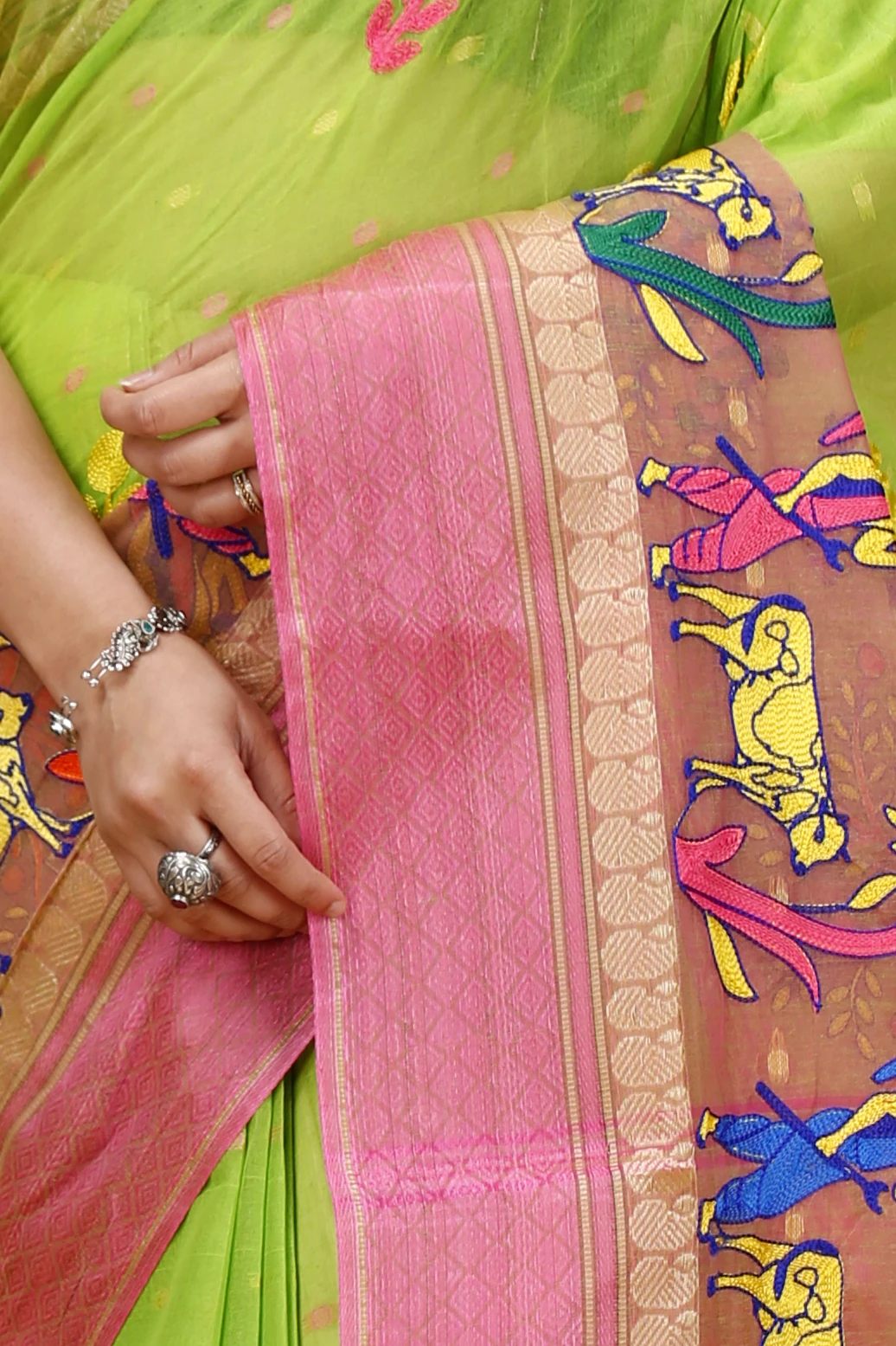 Light Green Pure Cotton Embi Ganga Agri Tant Embroidery (1566)