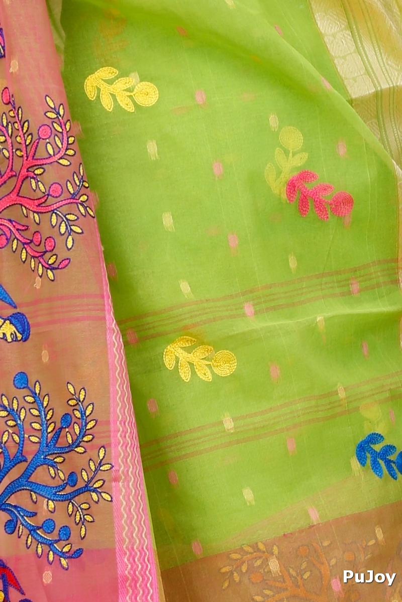 Light Green Pure Cotton Embi Ganga Agri Tant Embroidery (1566)