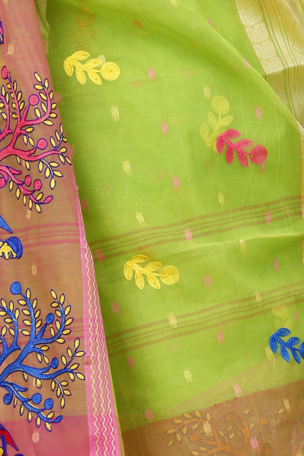 Light Green Pure Cotton Embi Ganga Agri Tant Embroidery (1566)