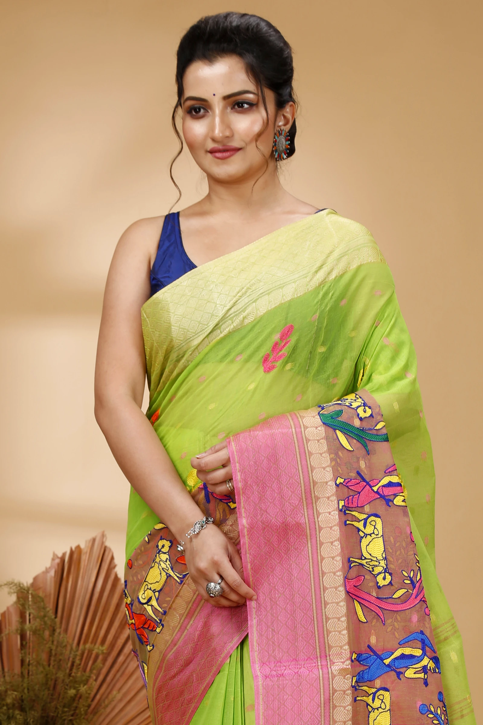 Light Green Pure Cotton Embi Ganga Agri Tant Embroidery (1566)