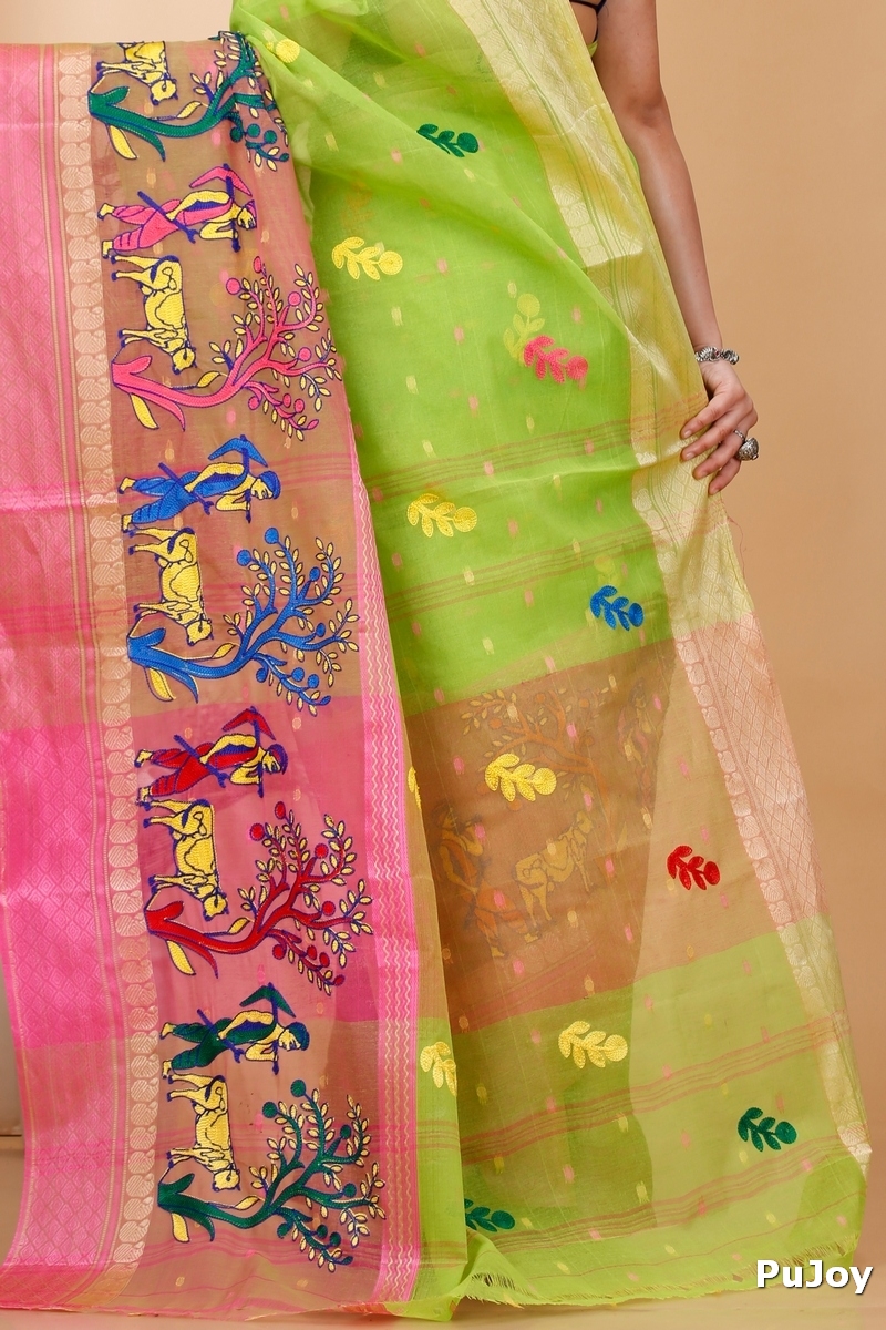 Light Green Pure Cotton Embi Ganga Agri Tant Embroidery (1566)