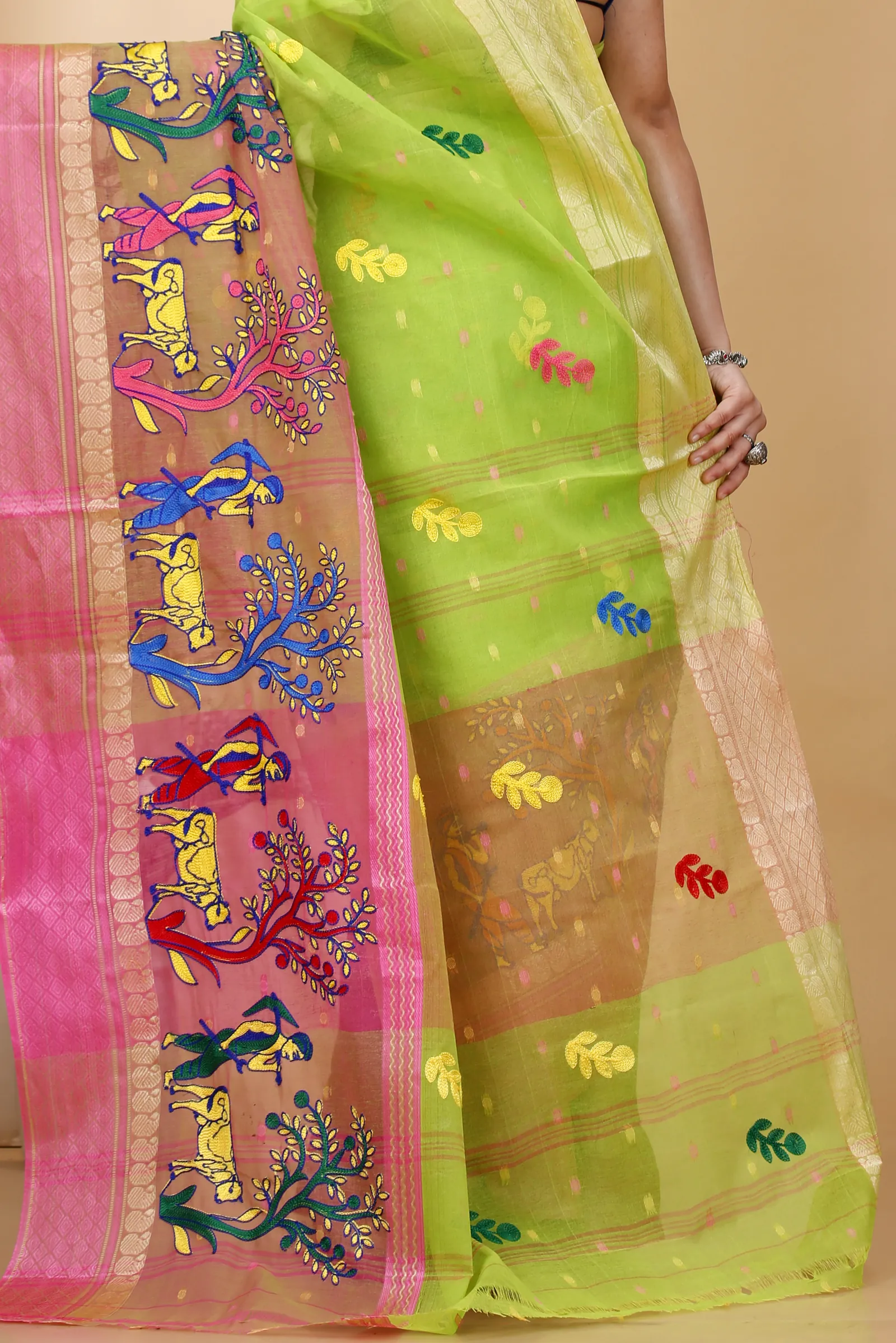 Light Green Pure Cotton Embi Ganga Agri Tant Embroidery (1566)
