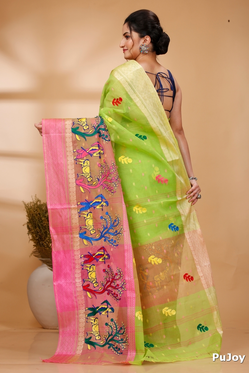 Light Green Pure Cotton Embi Ganga Agri Tant Embroidery (1566)