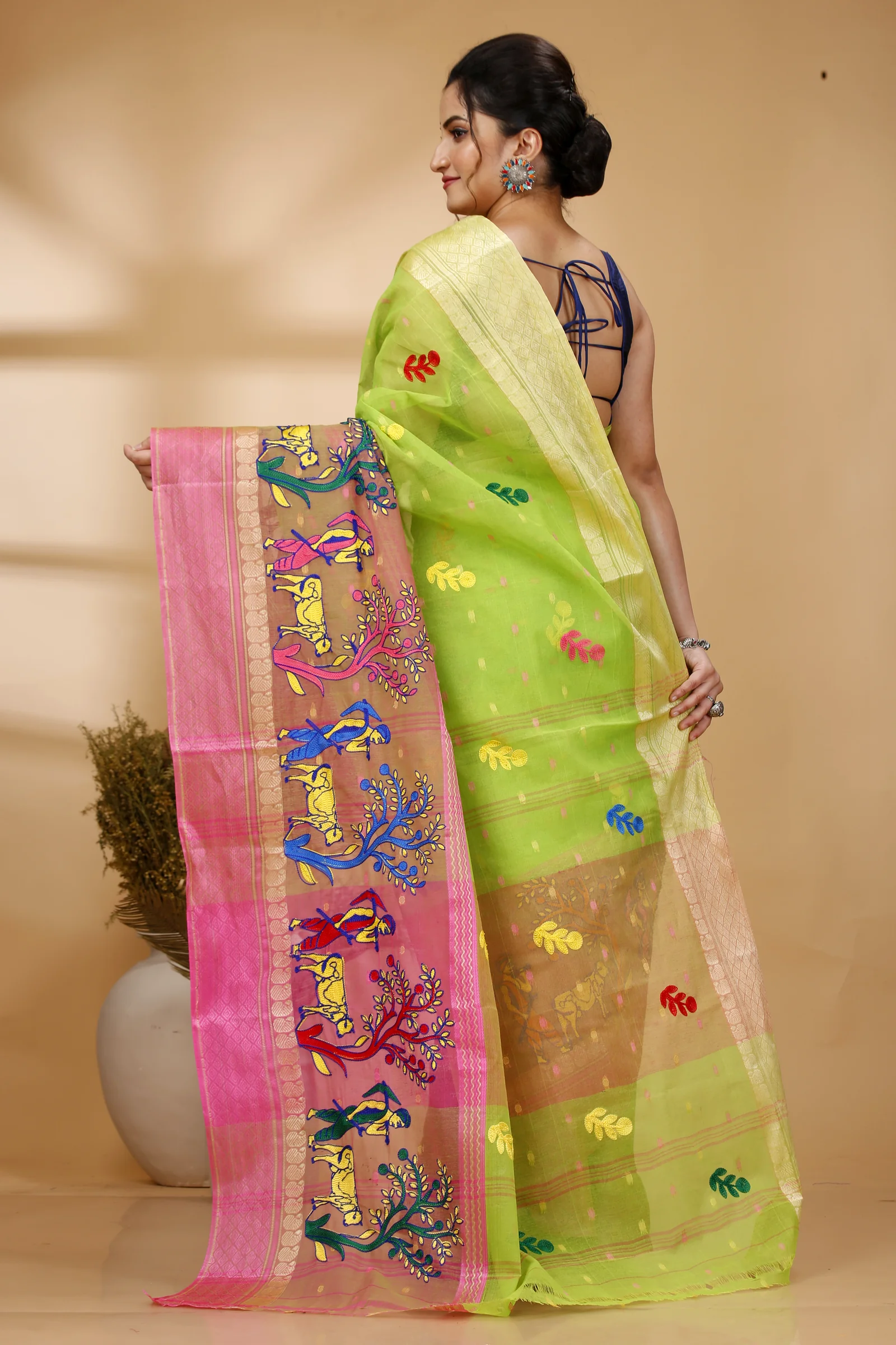Light Green Pure Cotton Embi Ganga Agri Tant Embroidery (1566)