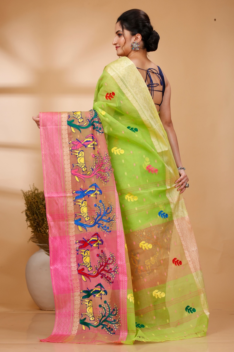 Light Green Pure Cotton Embi Ganga Agri Tant Embroidery (1566)