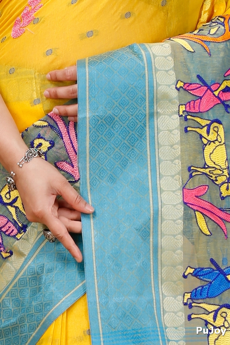 Light Yellow Pure Cotton Embi Ganga Agri Tant Embroidery (1568)