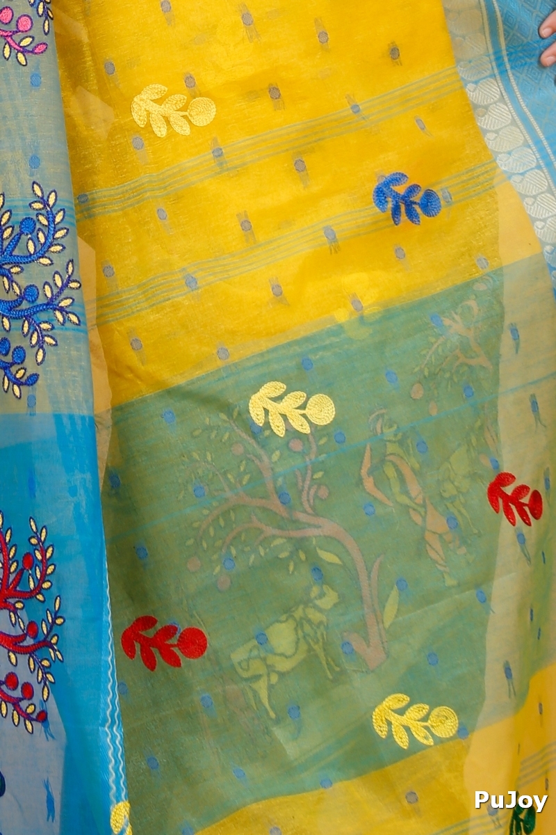 Light Yellow Pure Cotton Embi Ganga Agri Tant Embroidery (1568)
