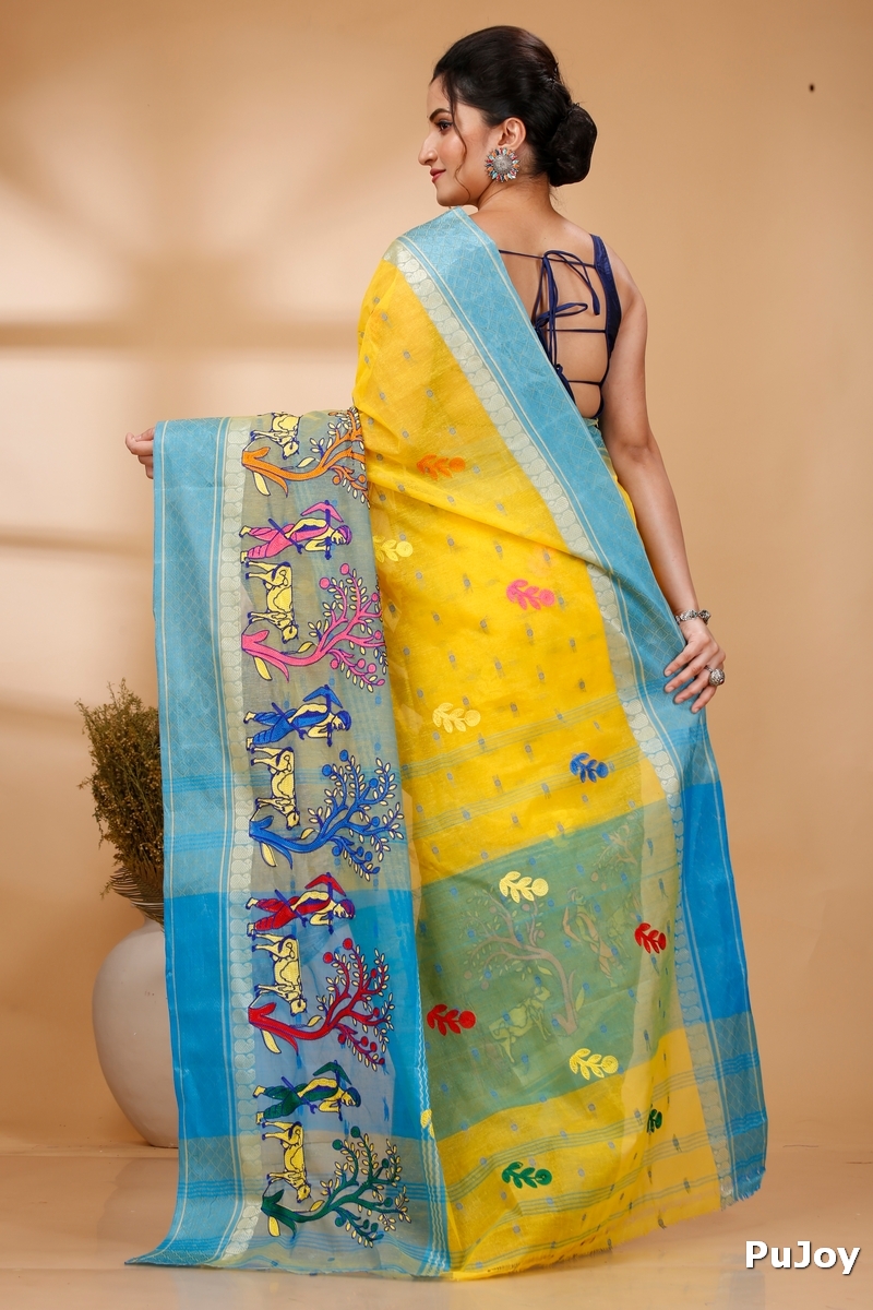 Light Yellow Pure Cotton Embi Ganga Agri Tant Embroidery (1568)