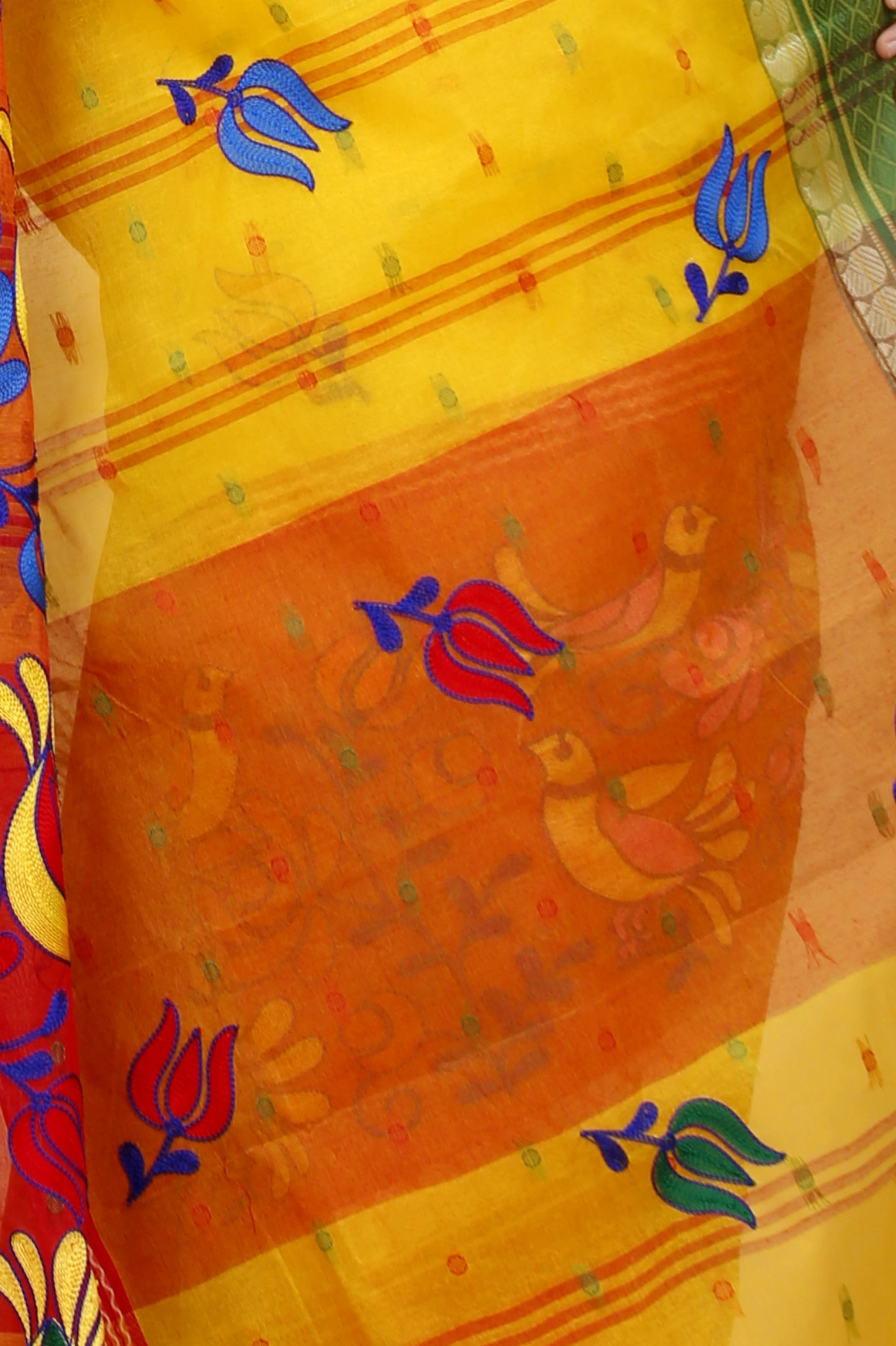 Yellow Red Pure Cotton Embi Ganga Sib Tant Embroidery (1569)
