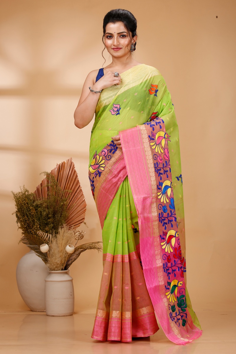 Light Green Pure Cotton Embi Ganga Sib Tant Embroidery (1570)