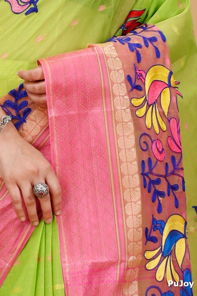 Light Green Pure Cotton Embi Ganga Sib Tant Embroidery (1570)