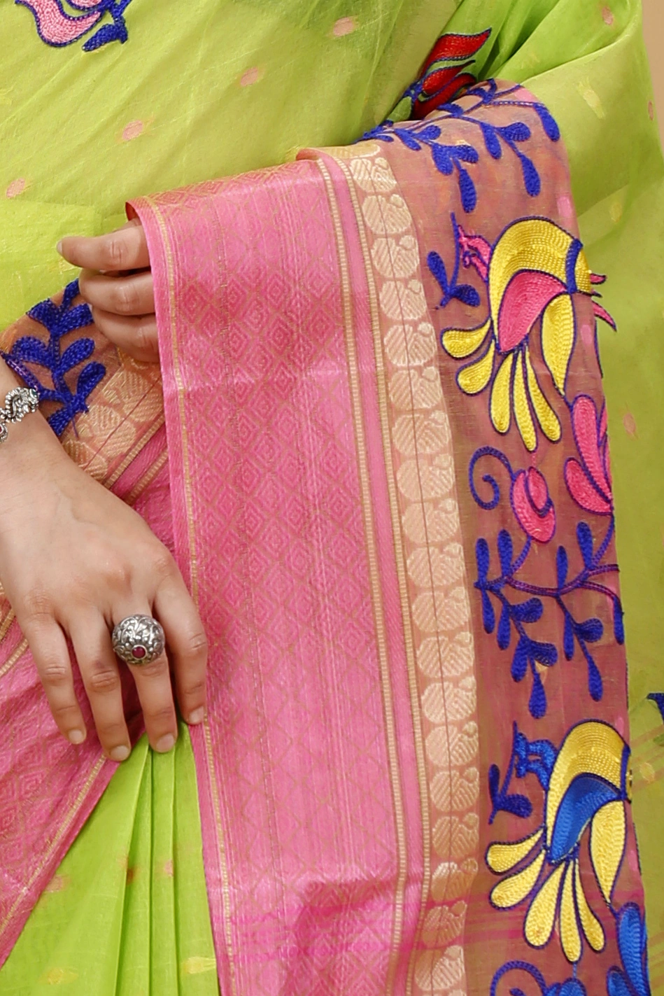 Light Green Pure Cotton Embi Ganga Sib Tant Embroidery (1570)