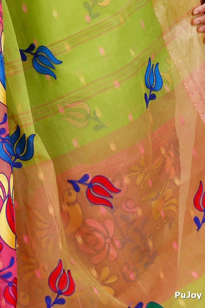 Light Green Pure Cotton Embi Ganga Sib Tant Embroidery (1570)